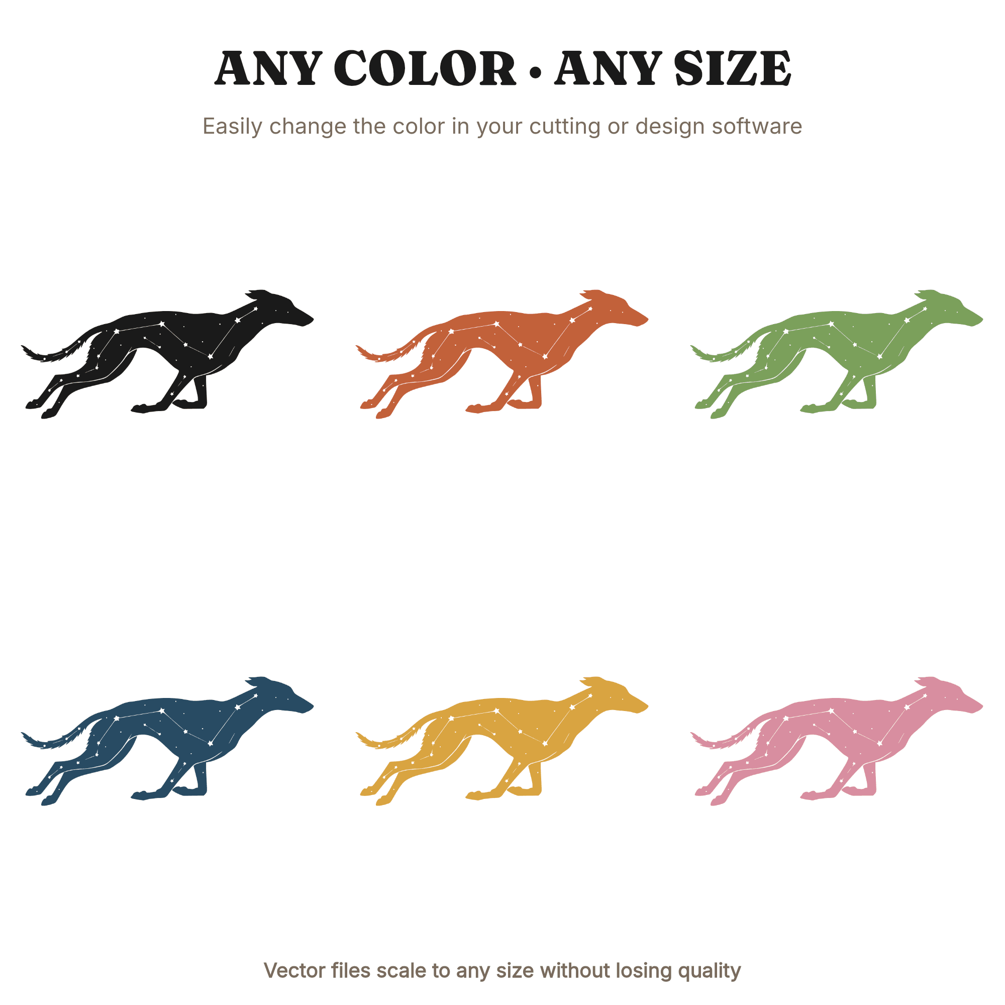 Celestial Greyhound Constellation SVG PNG, Retro 70s Dog Silhouette, National Dog Day Cut File — view 2