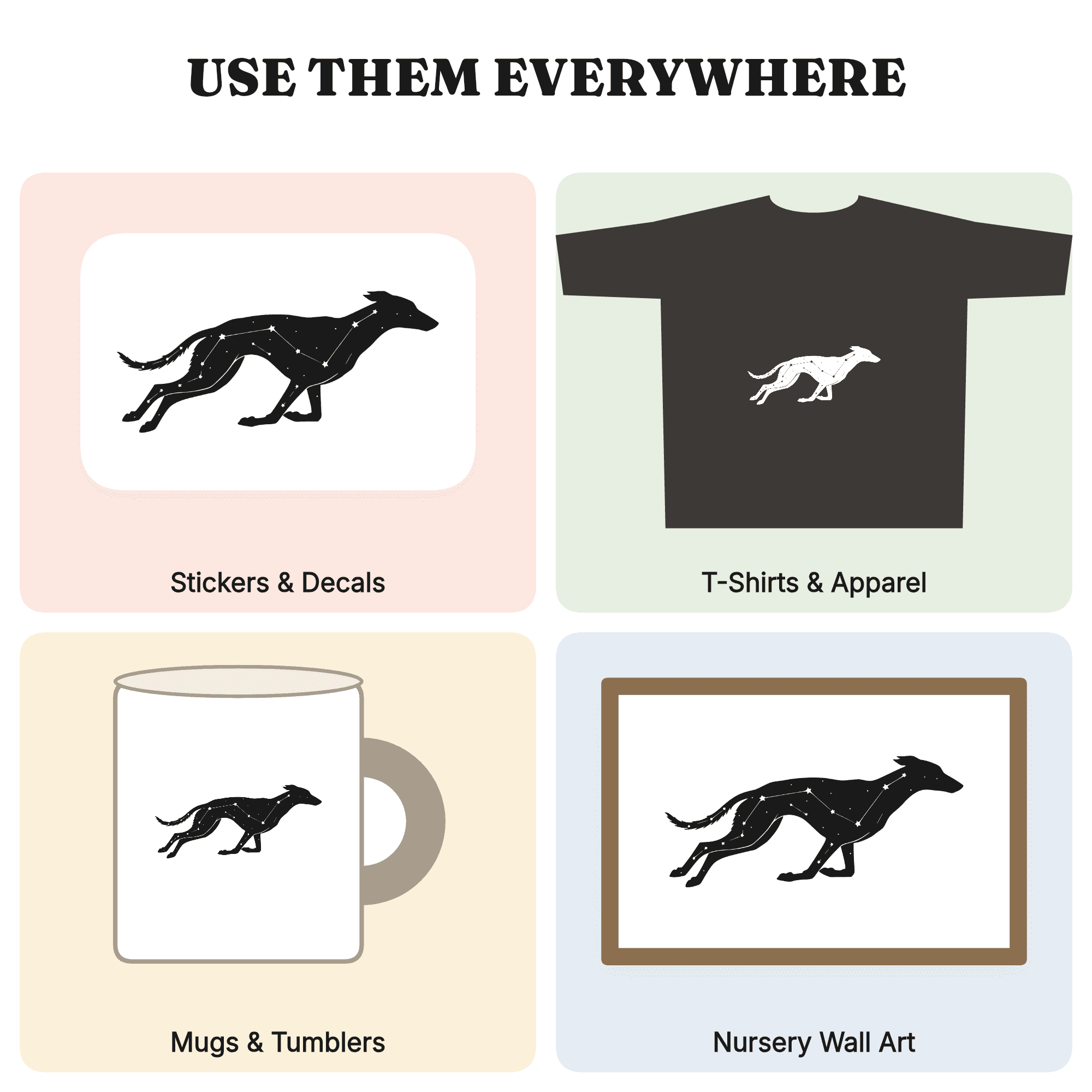 Celestial Greyhound Constellation SVG PNG, Retro 70s Dog Silhouette, National Dog Day Cut File — view 3