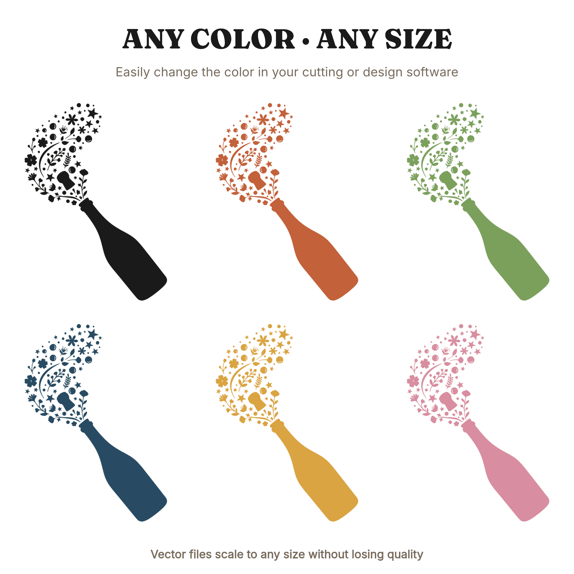 Celestial Prosecco Bottle SVG PNG, Champagne Pop Cottagecore Stars Bubbles Cut File for Cricut — view 2