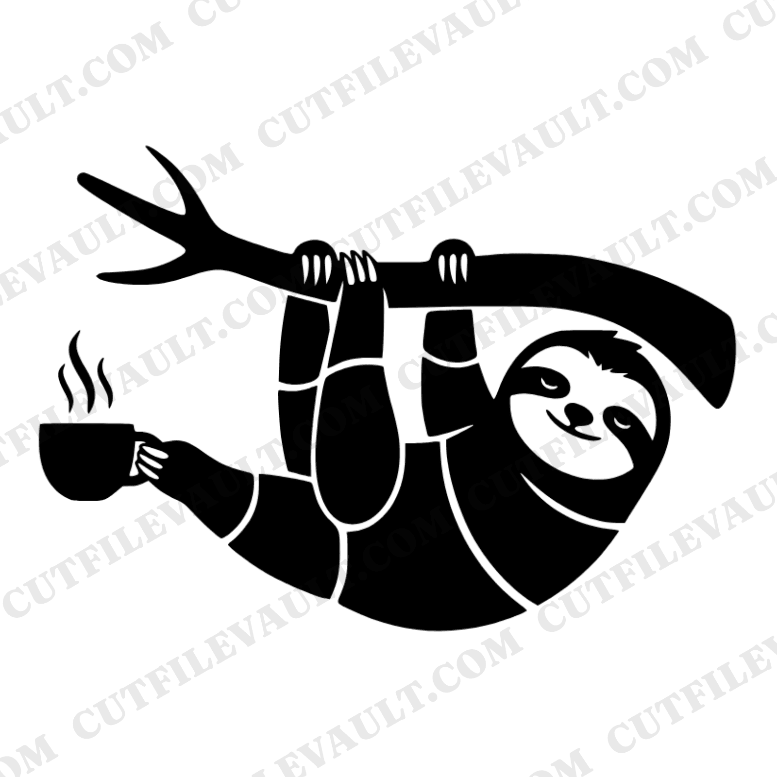 Sleepy Sloth Coffee Lover SVG PNG, Hanging Sloth with Coffee Mug Cut File, Boho Stained Glass — view 1