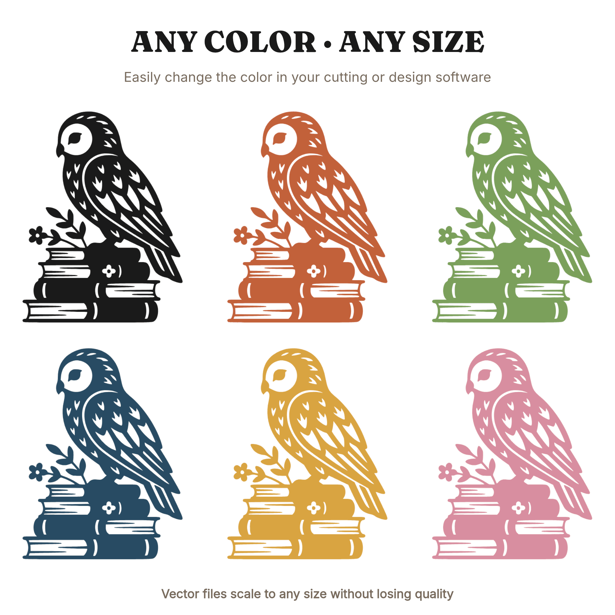 Nordic Owl on Book Stack SVG PNG, Minimalist Owl Silhouette Cut File, Back to School Teacher Clipart — view 2