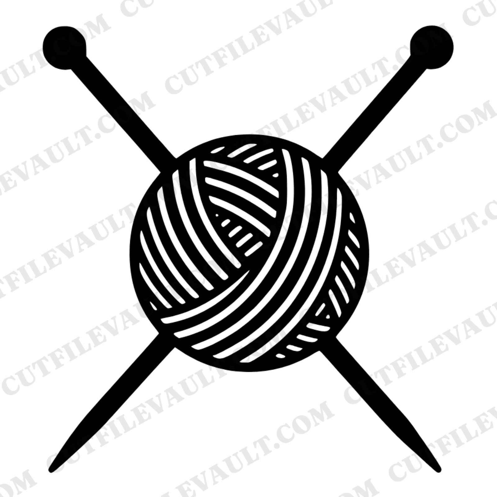 Knitting Needles Yarn Ball SVG PNG Retro 70s Craft Cut File Grandparents Day Cottage Wall Art