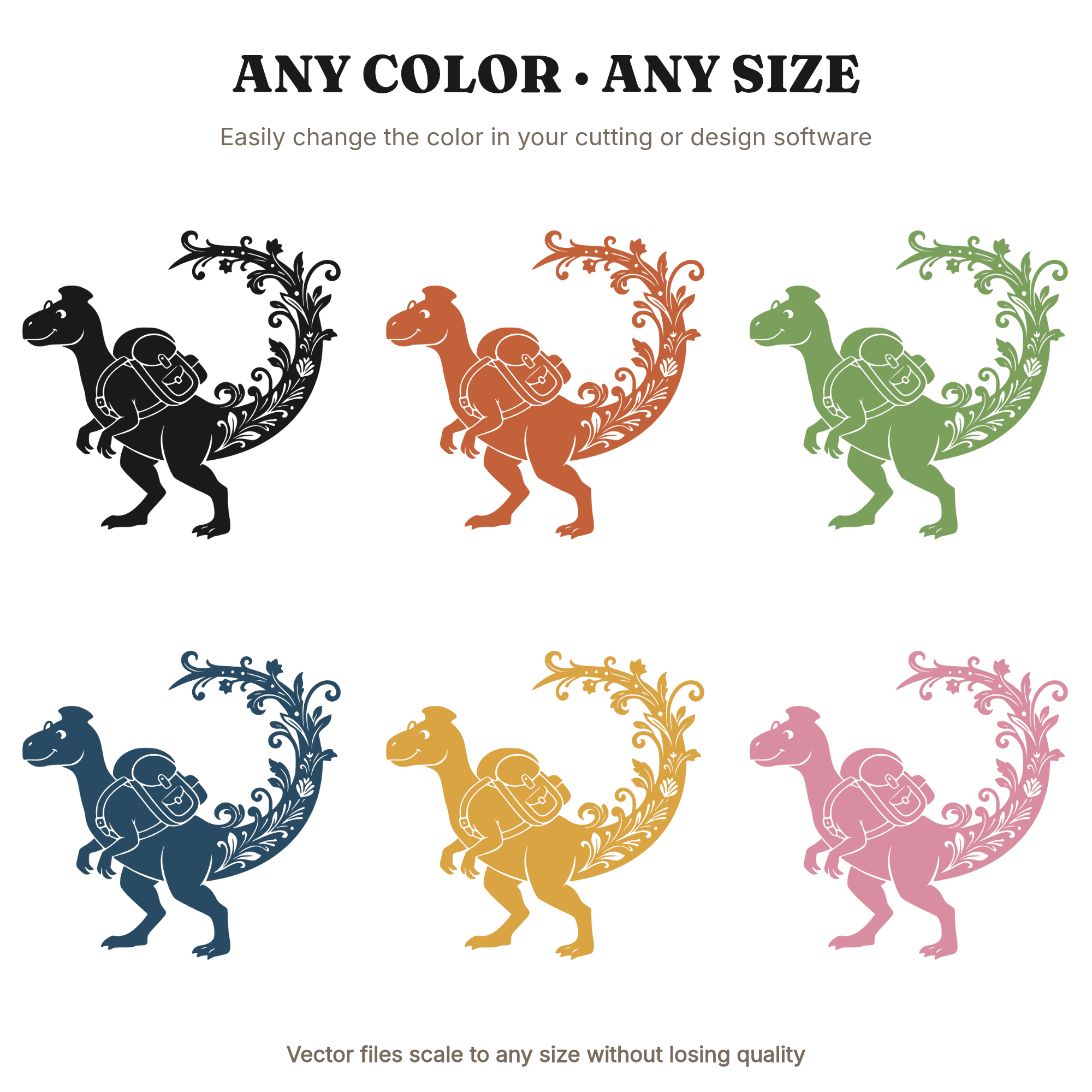 Art Nouveau Dinosaur SVG, T-Rex with Backpack PNG, Back to School Dinosaur Cut File for Cricut — view 2