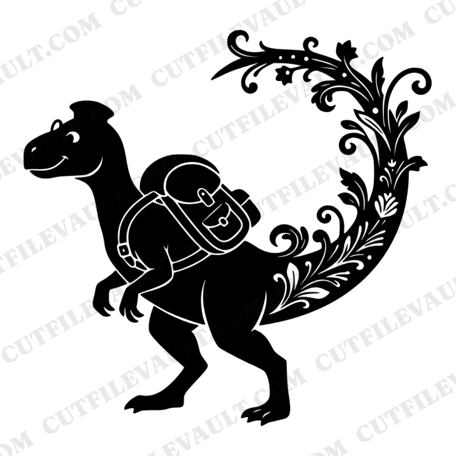 Art Nouveau Dinosaur SVG, T-Rex with Backpack PNG, Back to School Dinosaur Cut File for Cricut — view 1