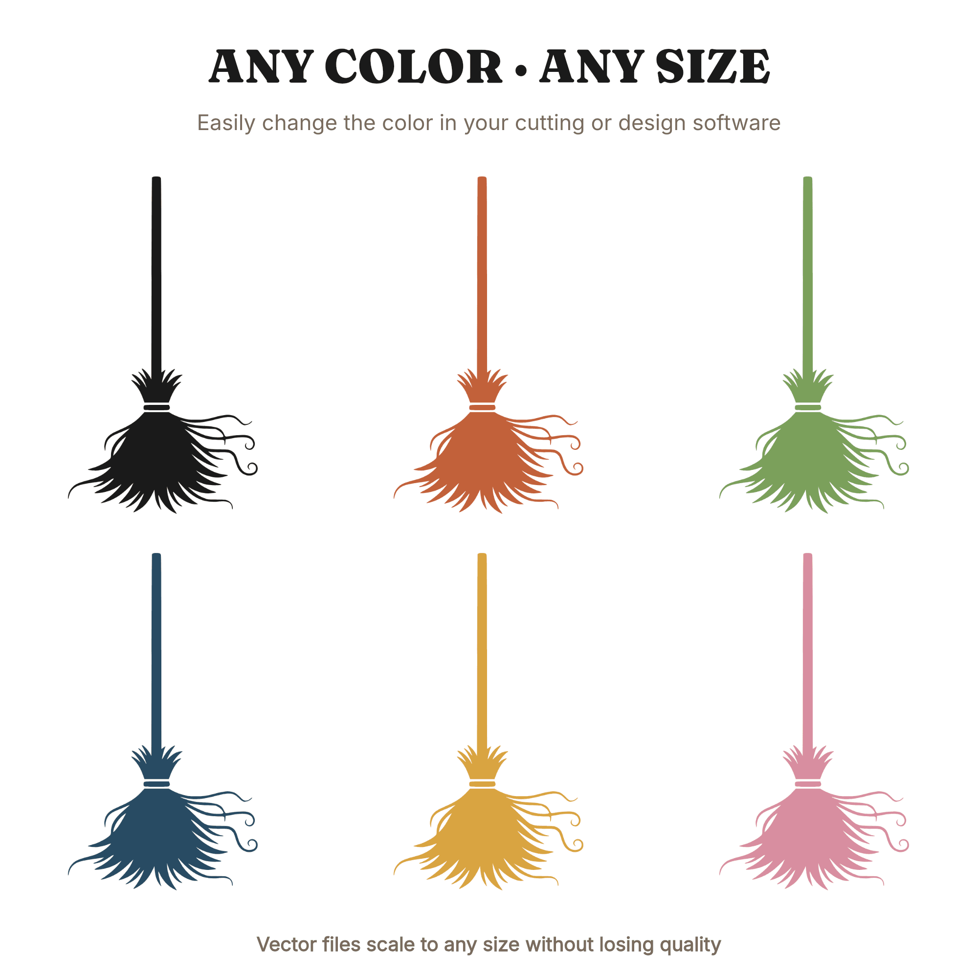 Witch Broom SVG PNG, Mid-Century Halloween Silhouette, Upright Broom Cut File, Spooky Decor Design — view 2