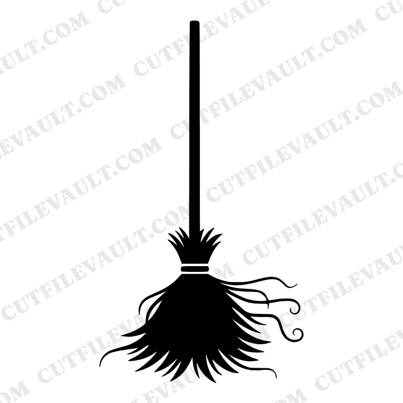 Witch Broom SVG PNG, Mid-Century Halloween Silhouette, Upright Broom Cut File, Spooky Decor Design — view 1
