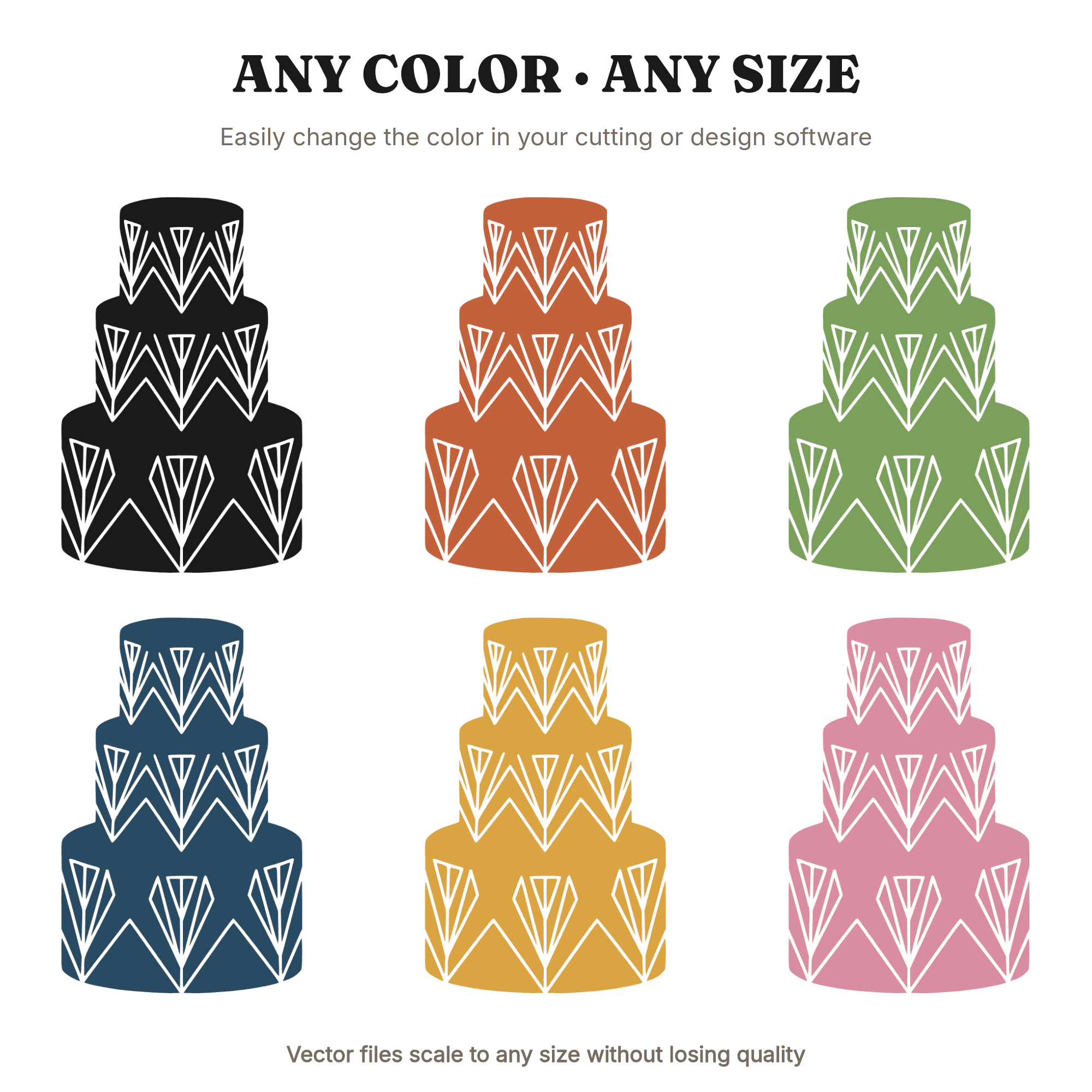 Art Deco Wedding Cake SVG PNG, Chevron Tiered Cake Silhouette Cut File for Cricut Vinyl Decor — view 2