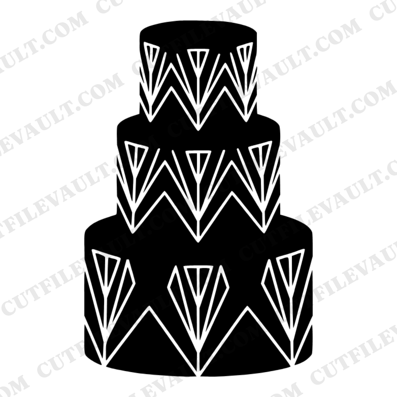 Art Deco Wedding Cake SVG PNG, Chevron Tiered Cake Silhouette Cut File for Cricut Vinyl Decor — view 1