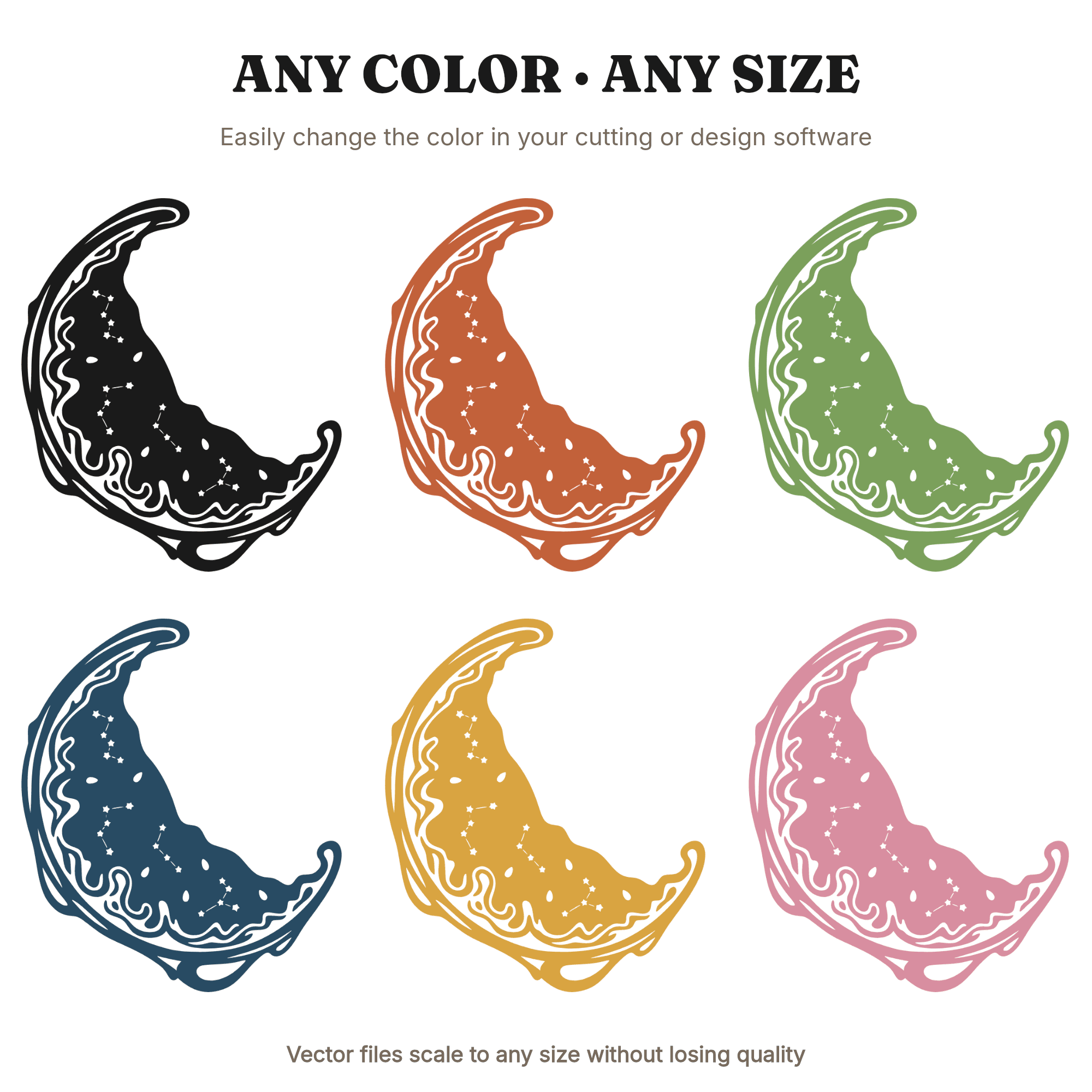 Celestial Watermelon Moon SVG PNG, Crescent Moon Constellation Cut File, Summer Celestial Watermelon — view 2