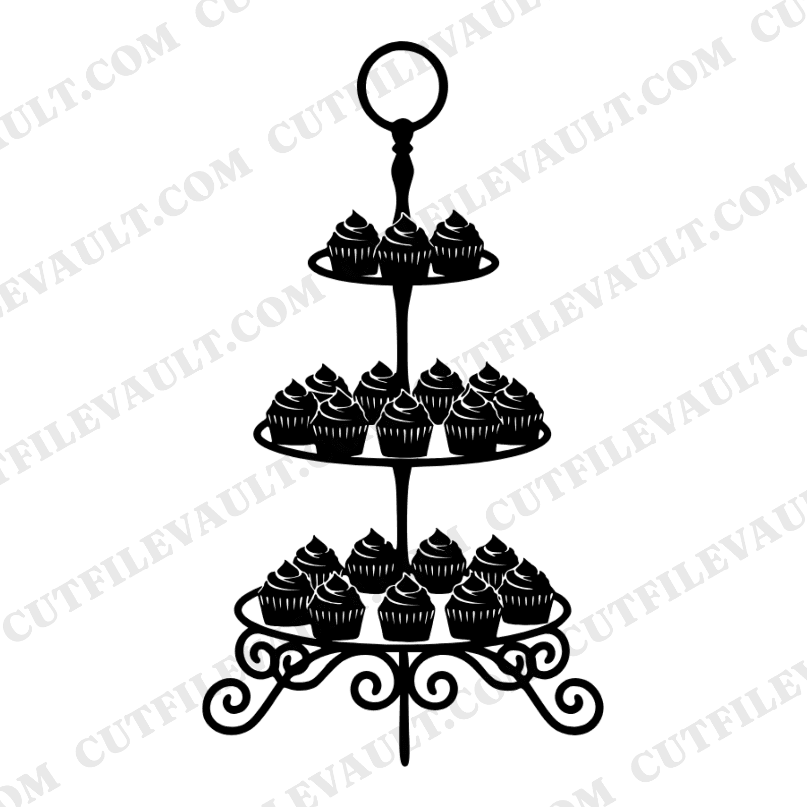 Autumn Tiered Cupcake Stand SVG PNG Side View Silhouette Vintage Botanical Wedding Decor Cut File — view 1
