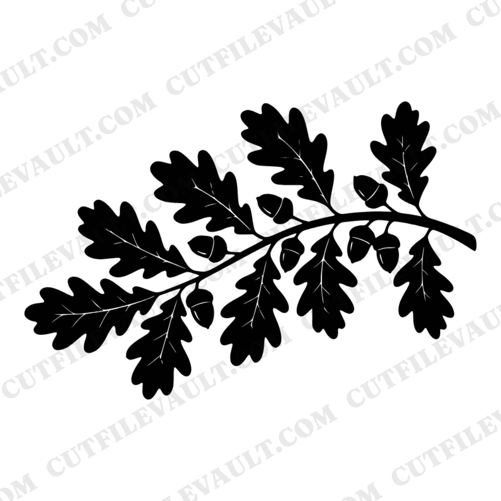 Autumn Oak Branch with Acorns SVG PNG, Fall Botanical Silhouette Cut File, Scandinavian Line Art — view 1