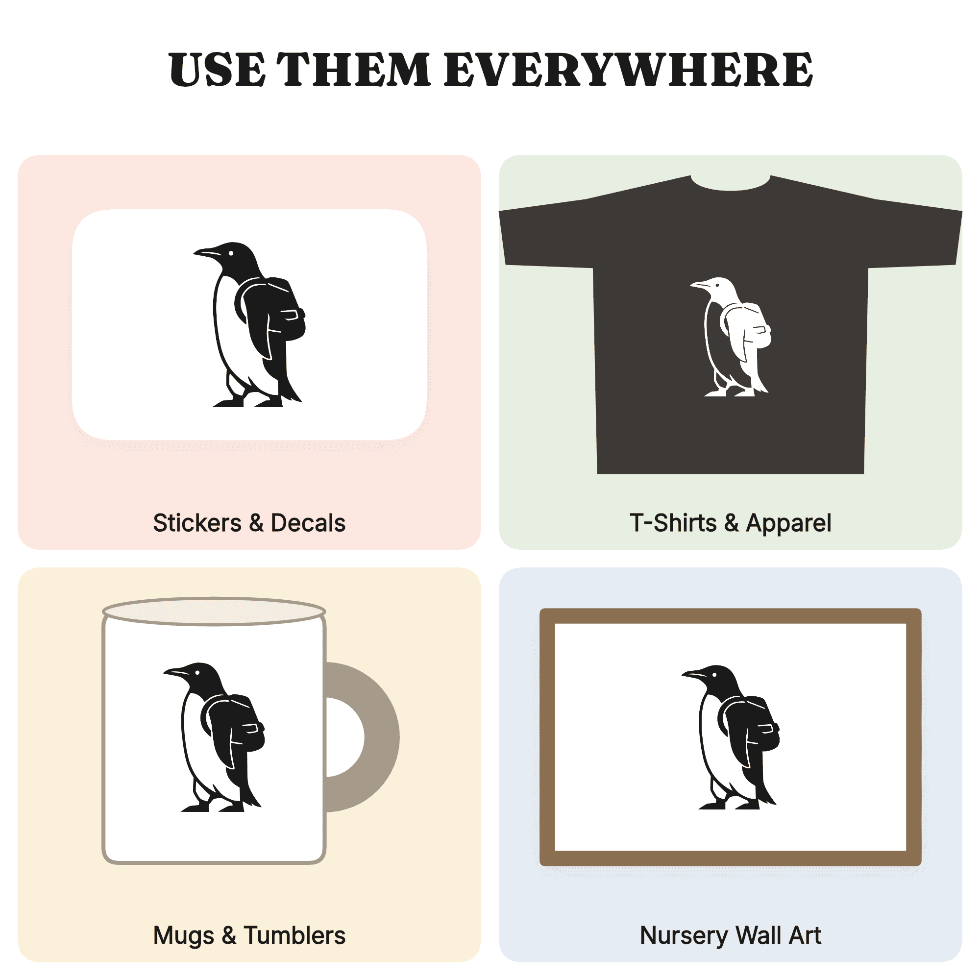 Nordic Penguin Scholar with Backpack SVG PNG, Art Deco Geometric Back to School Cut File — view 3