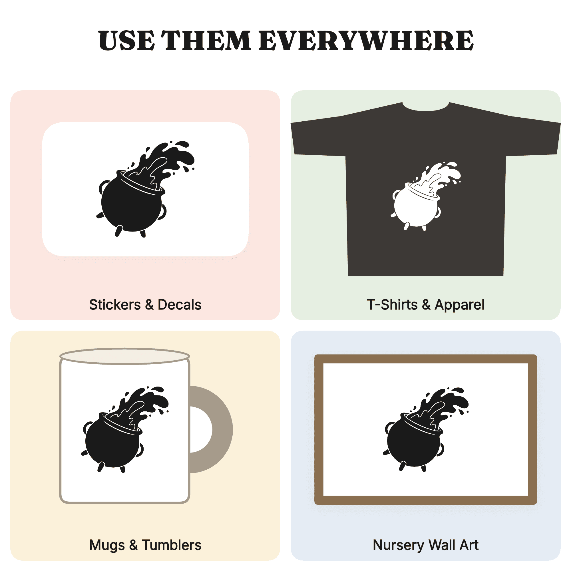 Halloween Kawaii Cauldron Potion Spill SVG PNG Cut File Witch Silhouette Fluid Abstract Design — view 3