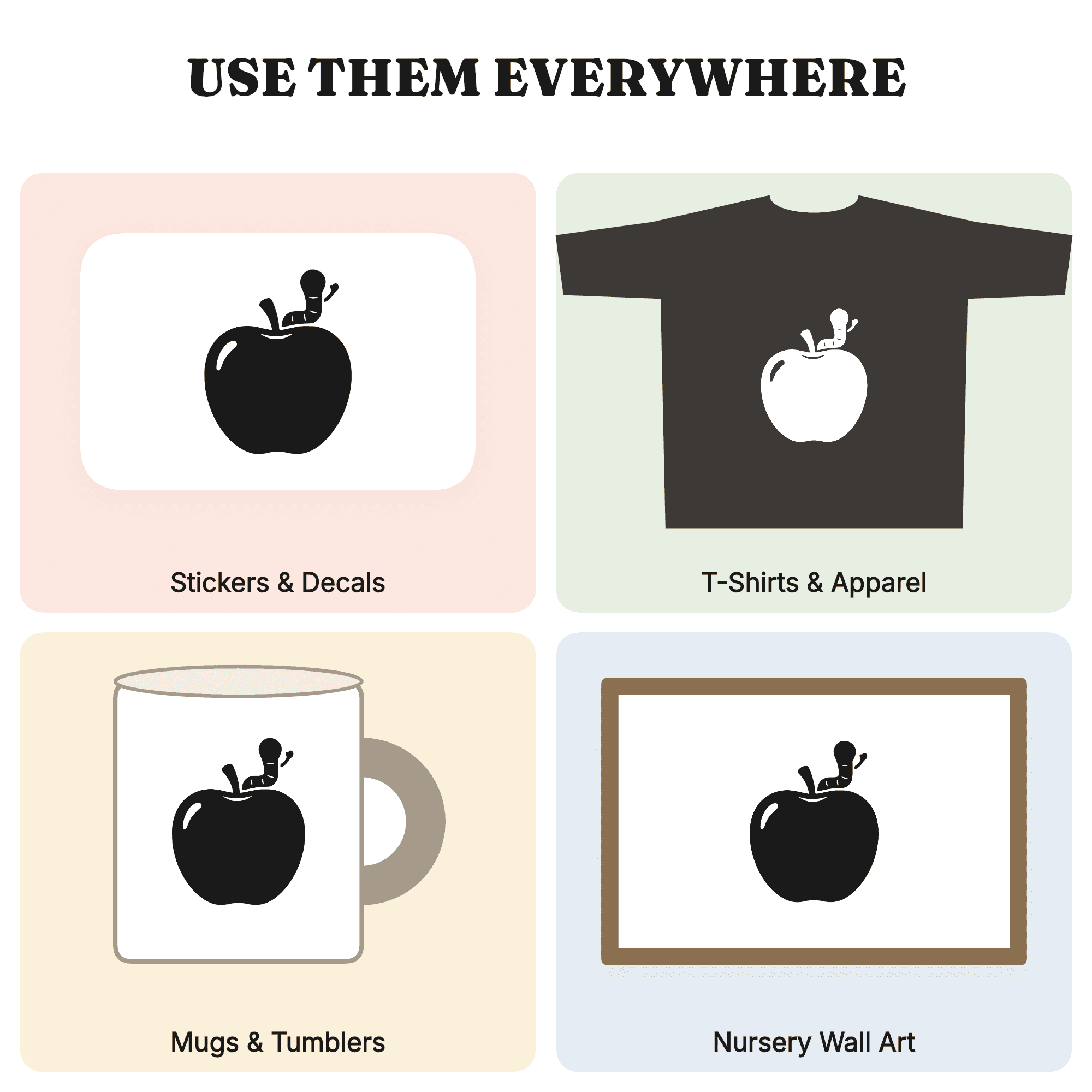Farmhouse Apple SVG PNG, Kawaii Worm Cut File, Back to School Classroom Decor, Teacher Craft Design — view 3