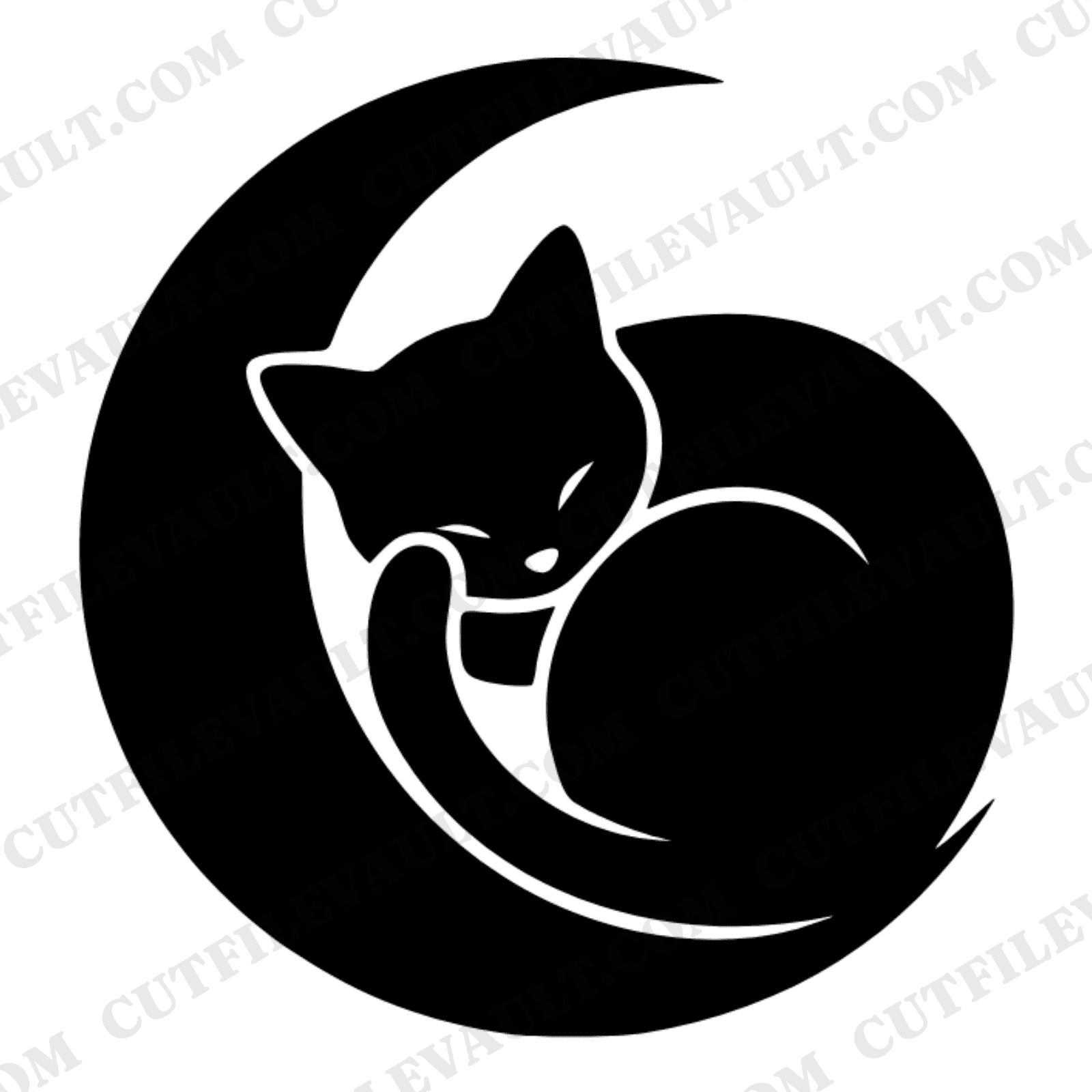 Crescent Moon Sleeping Cat SVG PNG, Black Cat Day Silhouette, Boho Celestial Halloween Cut File — view 1