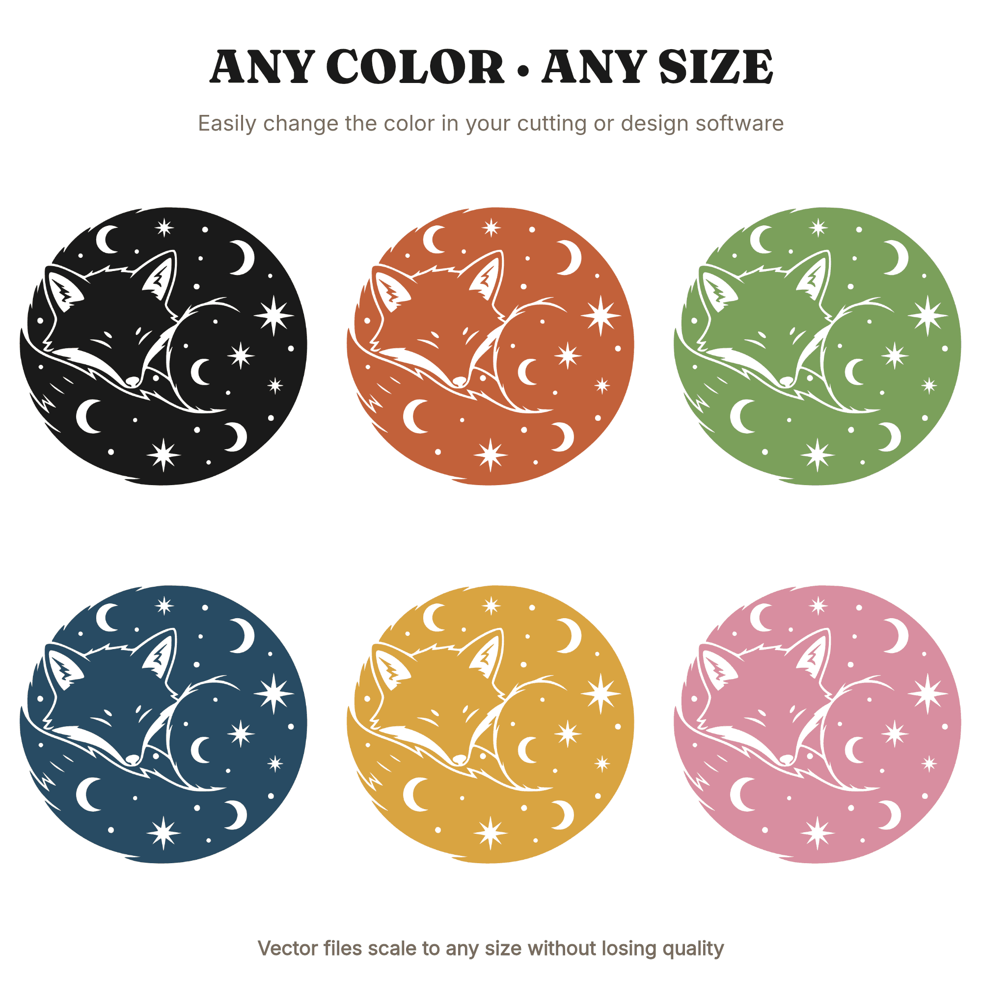 Celestial Fox Circle SVG PNG, Autumn Sleeping Fox Silhouette, Mystical Woodland Cut File, Fall Cricut — view 2