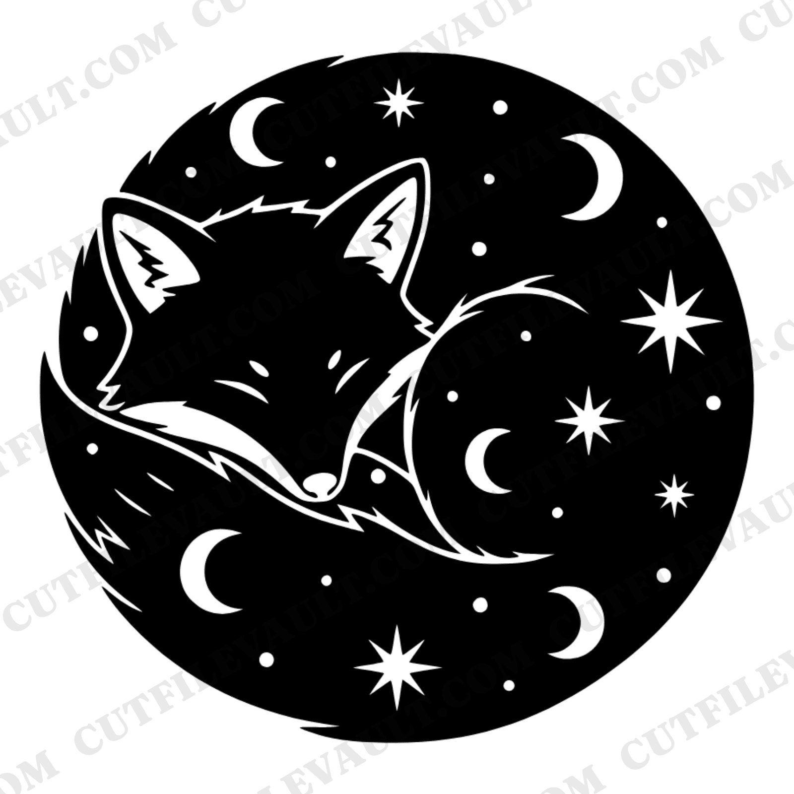 Celestial Fox Circle SVG PNG, Autumn Sleeping Fox Silhouette, Mystical Woodland Cut File, Fall Cricut — view 1