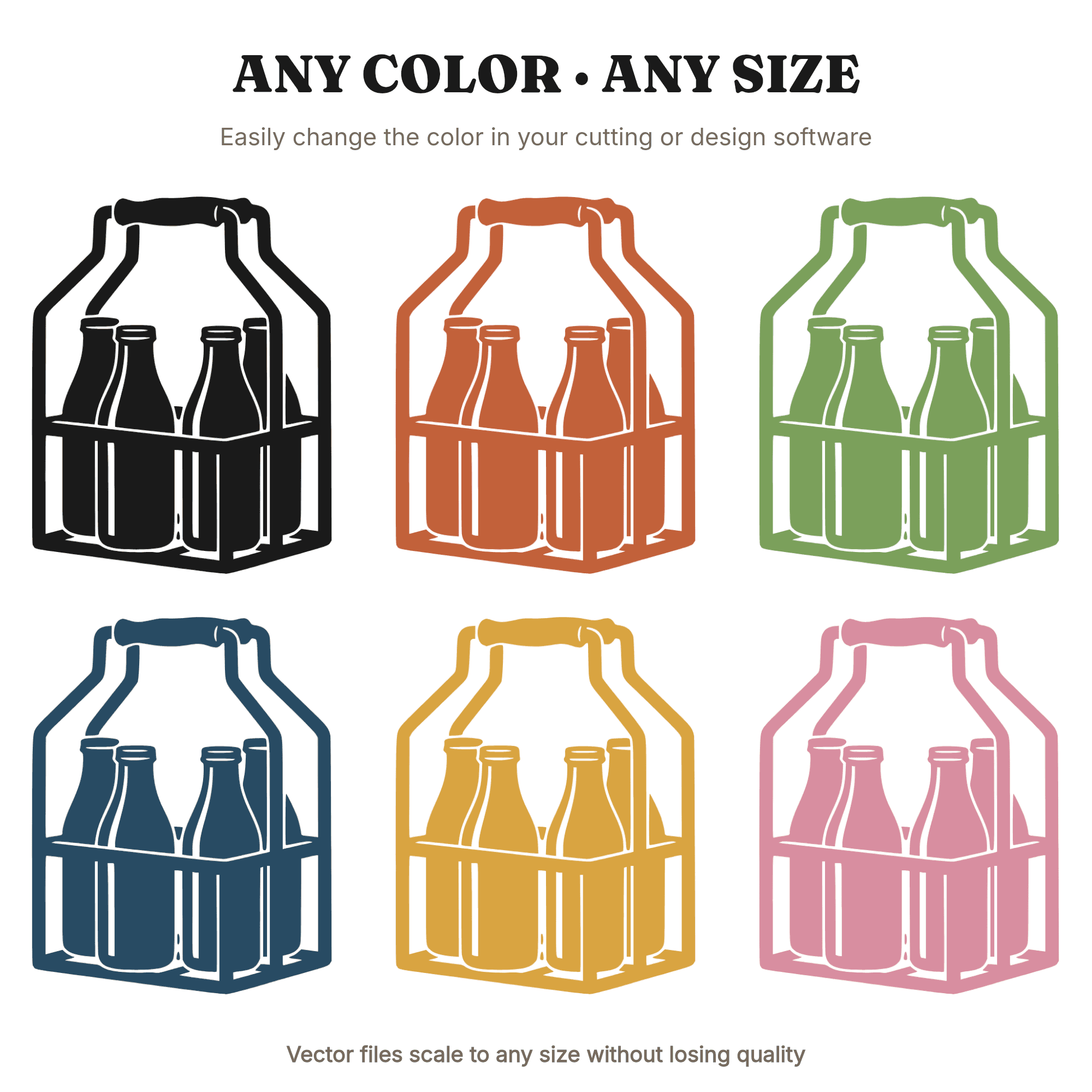 Retro Milk Carrier SVG PNG, Vintage Milk Bottles Cut File, 1950s Farmhouse Christmas Decor SVG — view 2