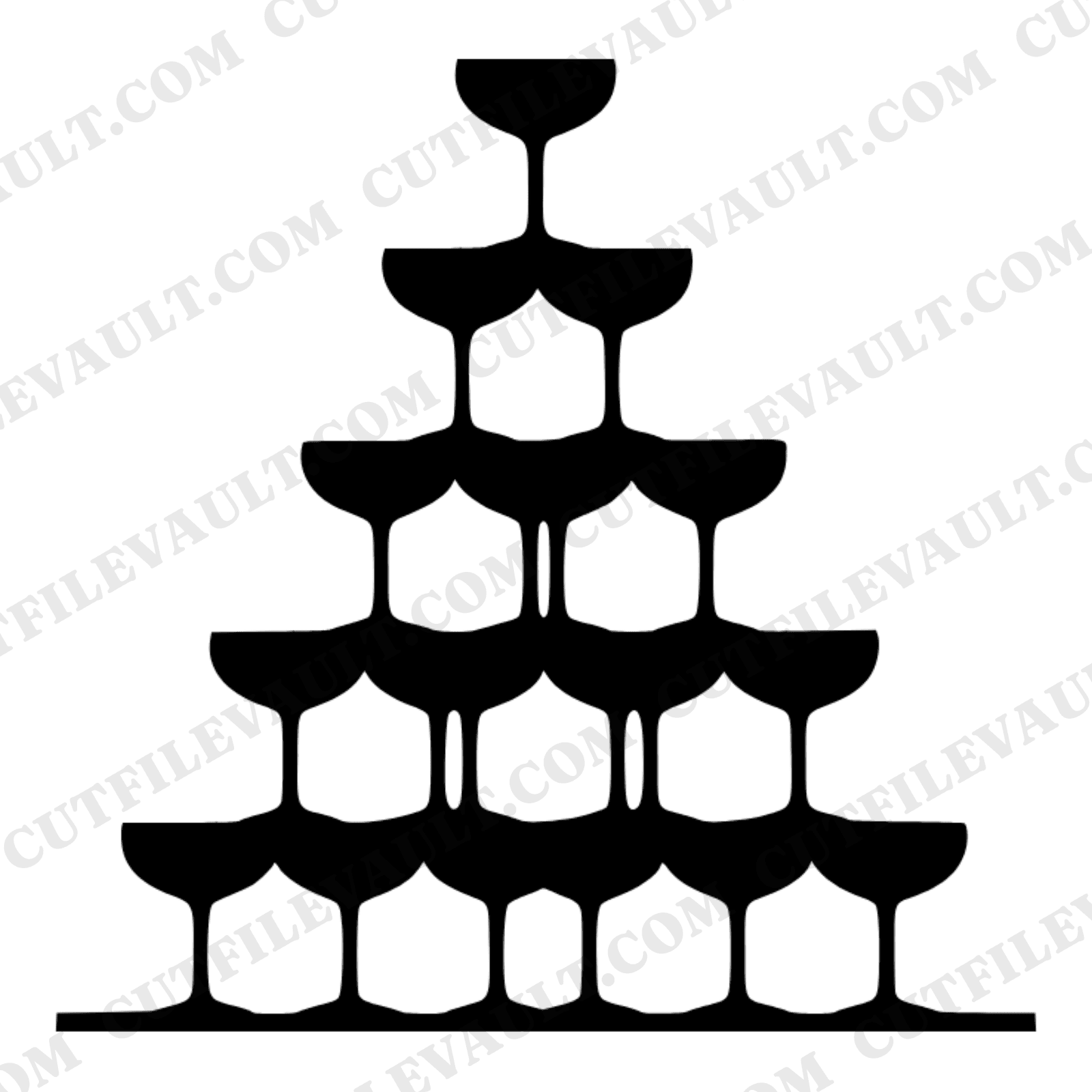 Art Deco Champagne Tower SVG PNG, Vintage Coupe Glass Pyramid Silhouette Cut File for Wedding Party — view 1