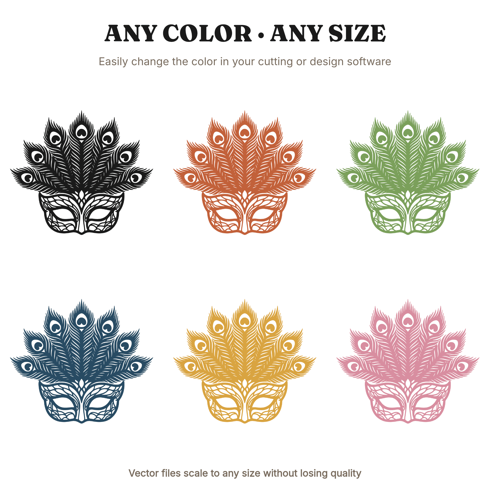 Peacock Feather Masquerade Mask SVG PNG, Elegant Symmetrical Silhouette Cut File for Cricut — view 2
