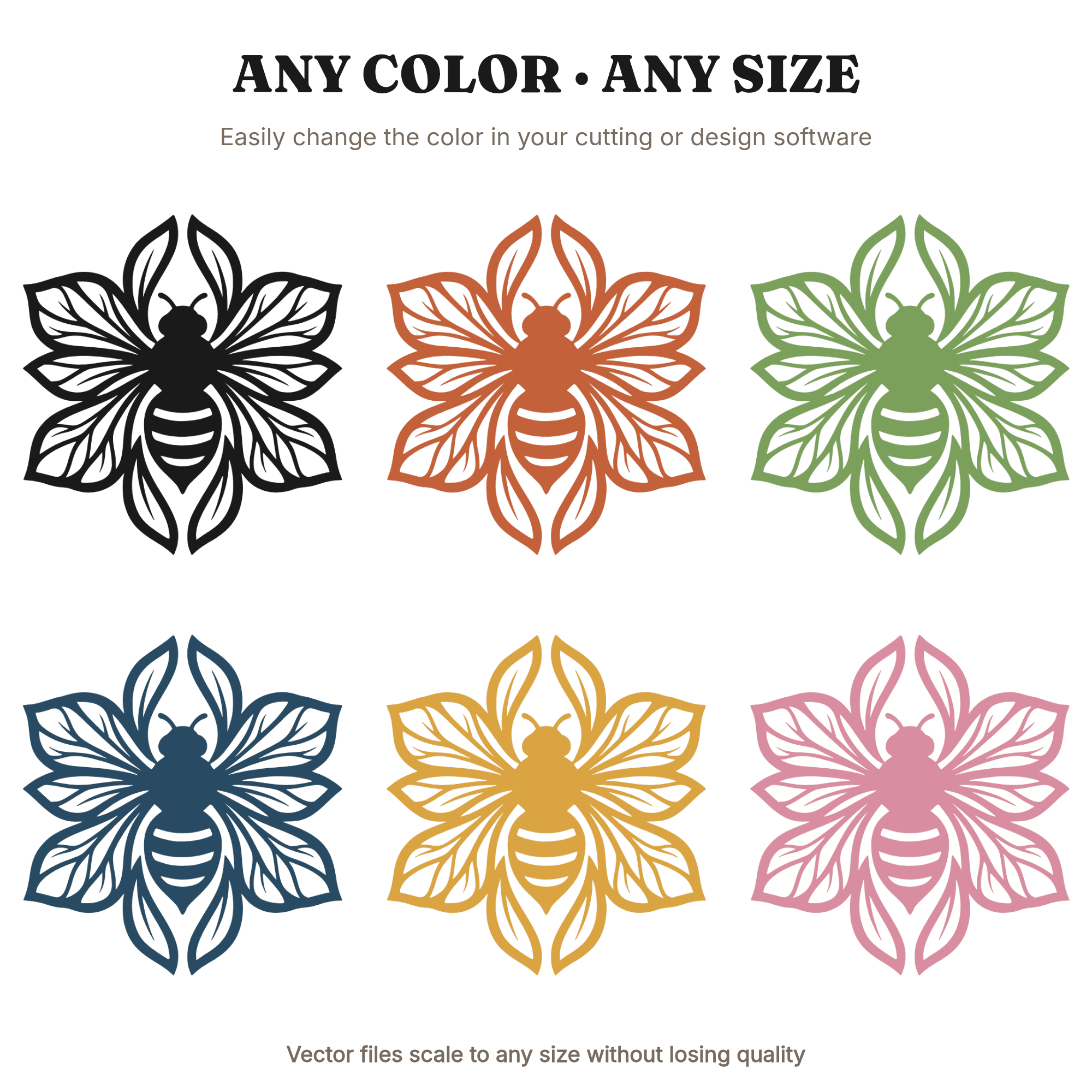 Honey Bee SVG PNG Radial Wings Circular Emblem Boho Pollinator Cut File for Cricut Silhouette — view 2