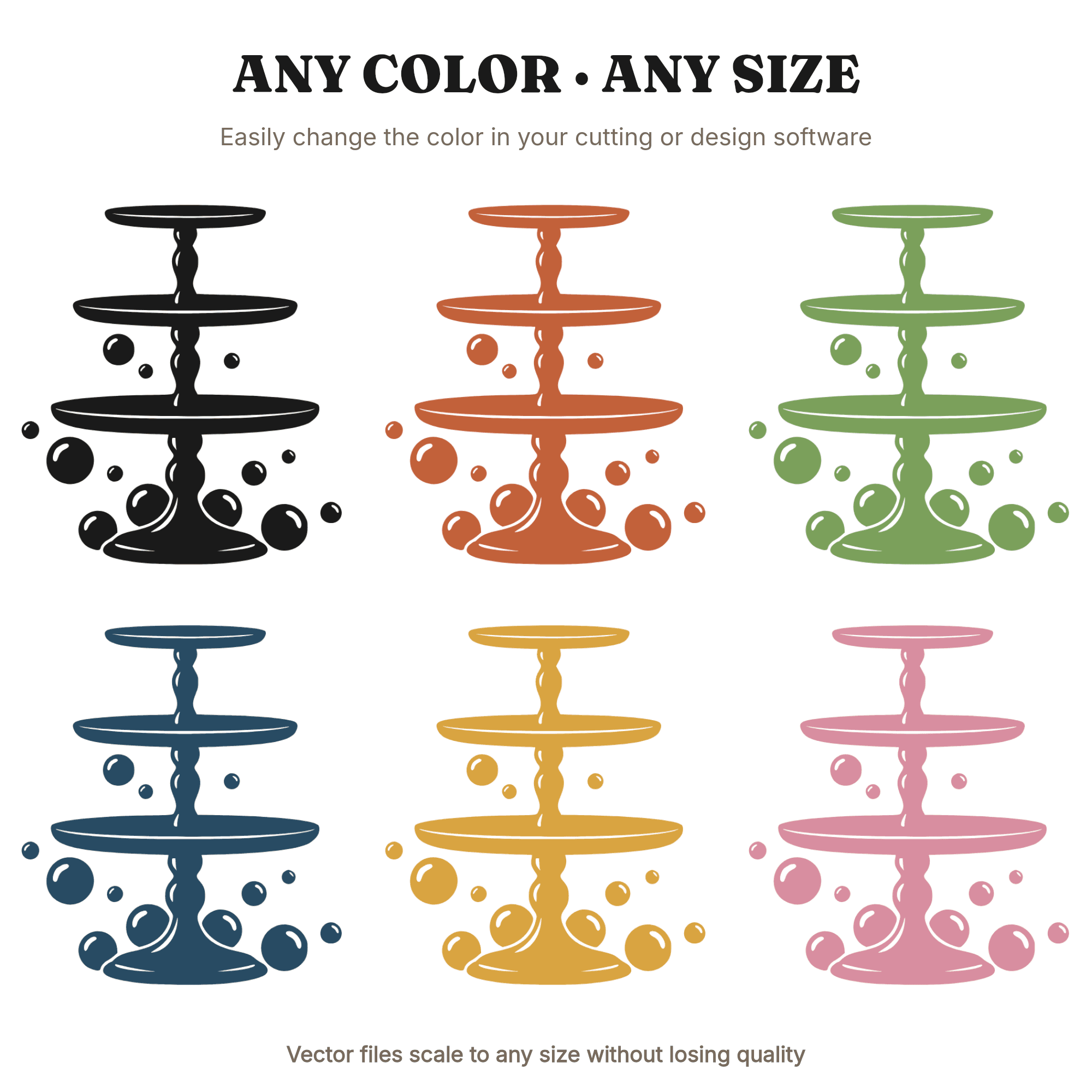 Celestial Three Tier Cake Stand SVG PNG, Y2K Chrome Bubbles, Thanksgiving Dessert Display Cut File — view 2