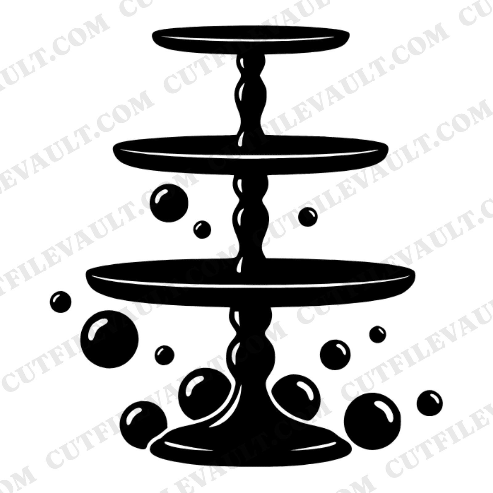 Celestial Three Tier Cake Stand SVG PNG, Y2K Chrome Bubbles, Thanksgiving Dessert Display Cut File — view 1