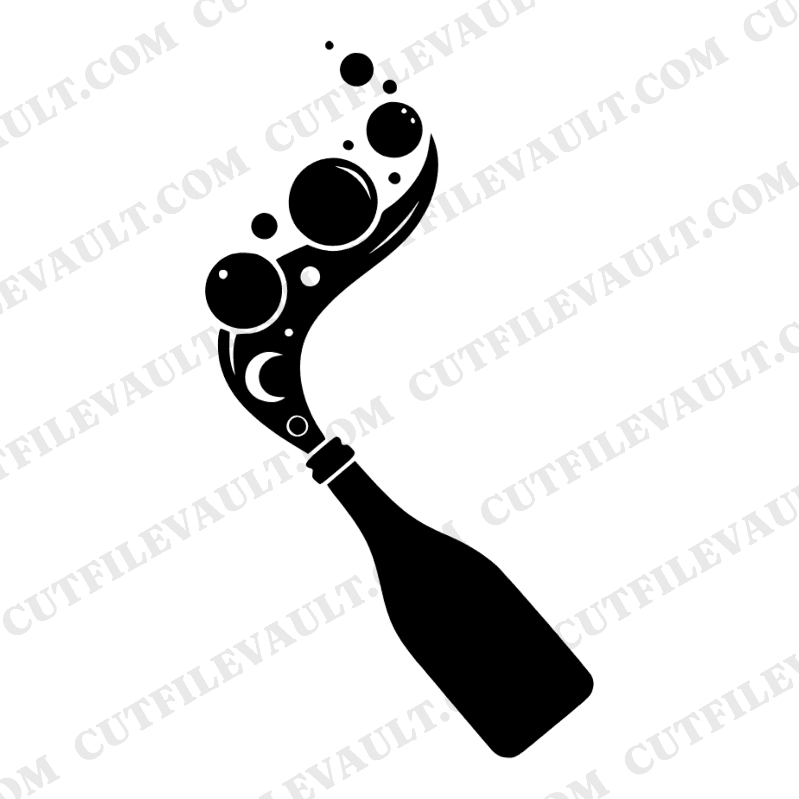 Celestial Prosecco Bottle SVG PNG, Mystical Moon Phase Bubbles Cut File, Wedding Bar Sign Design — view 1
