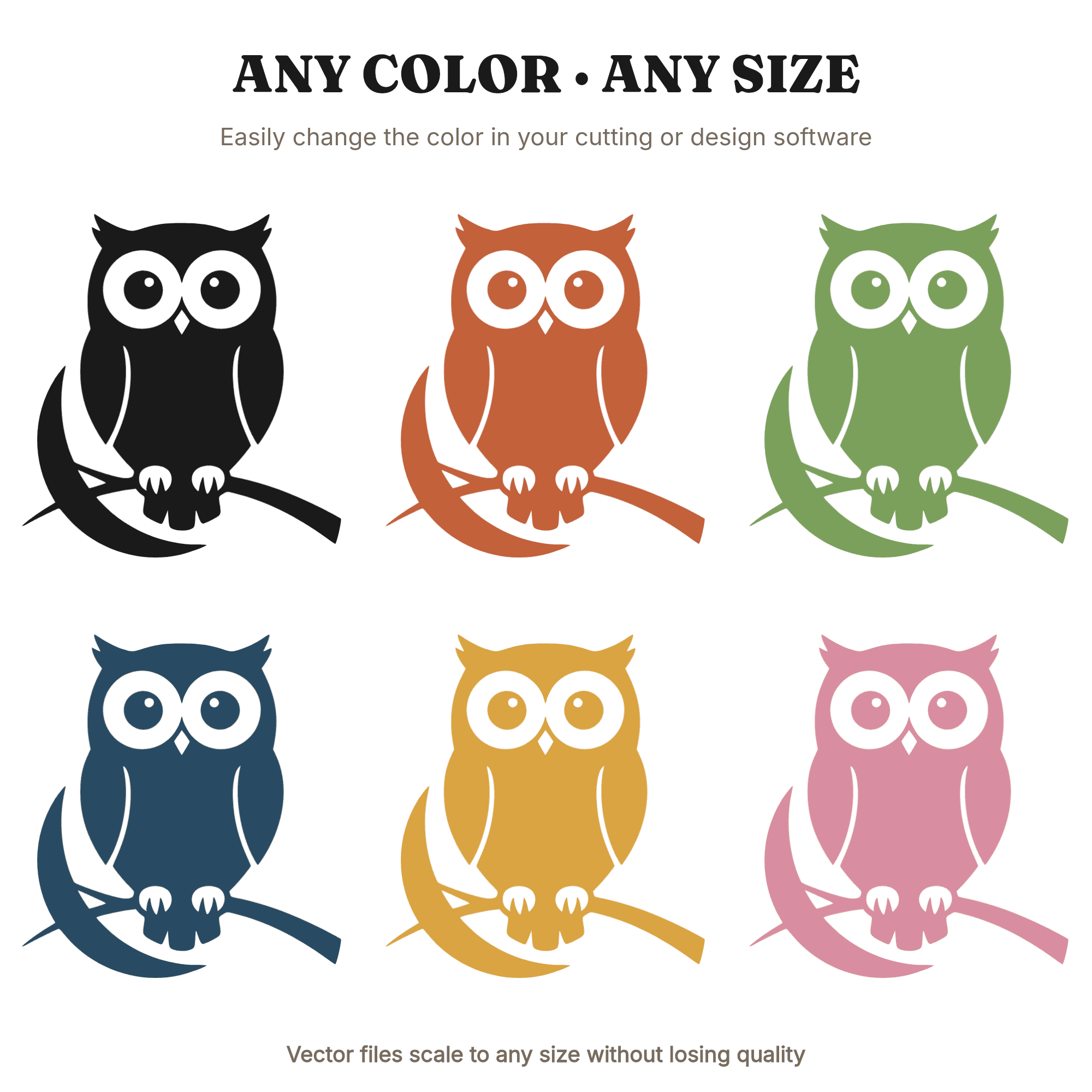 Wide Eyed Owl on Crescent Moon SVG PNG Cut File, Scandinavian Line Art, Halloween Nursery Decor — view 2