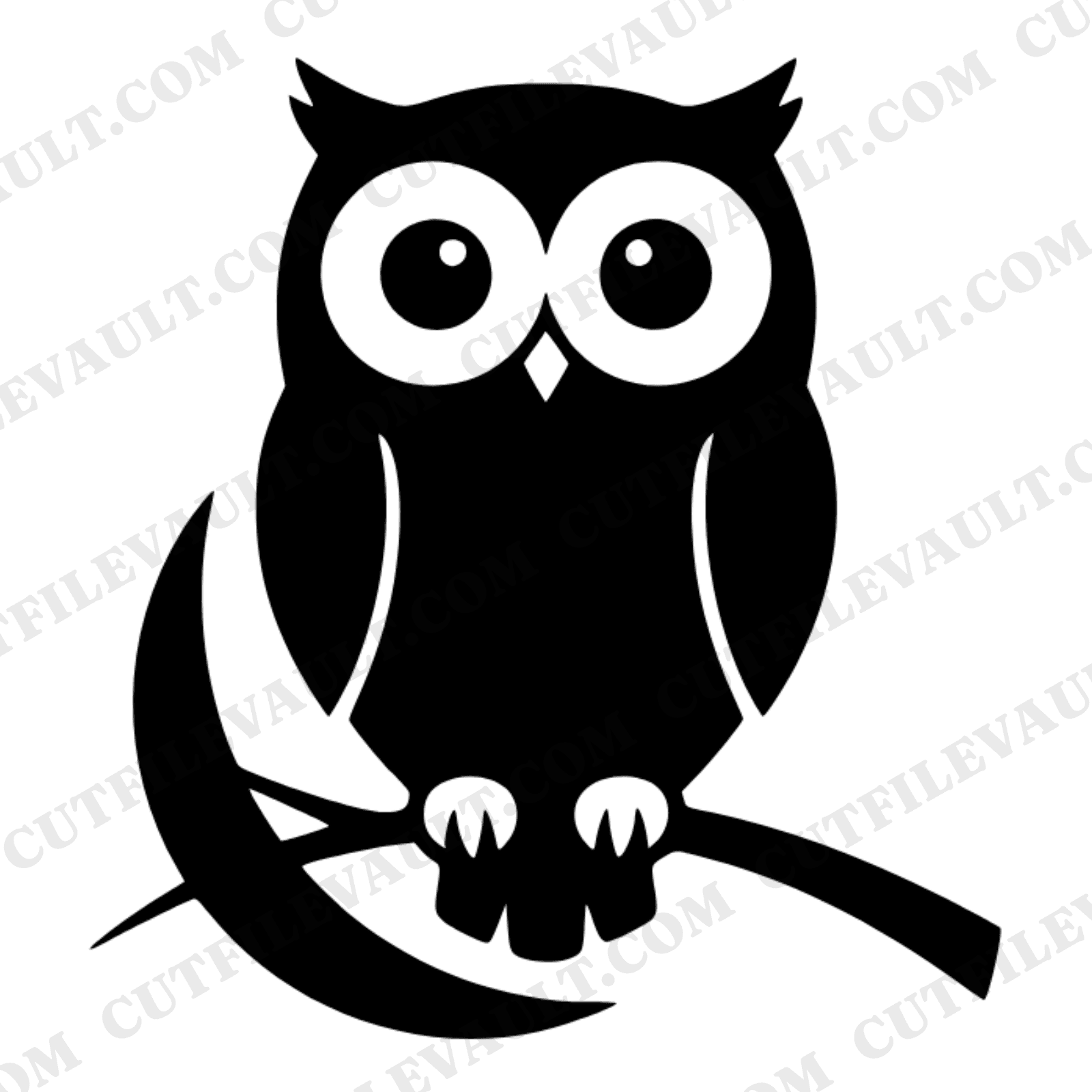 Wide Eyed Owl on Crescent Moon SVG PNG Cut File, Scandinavian Line Art, Halloween Nursery Decor — view 1
