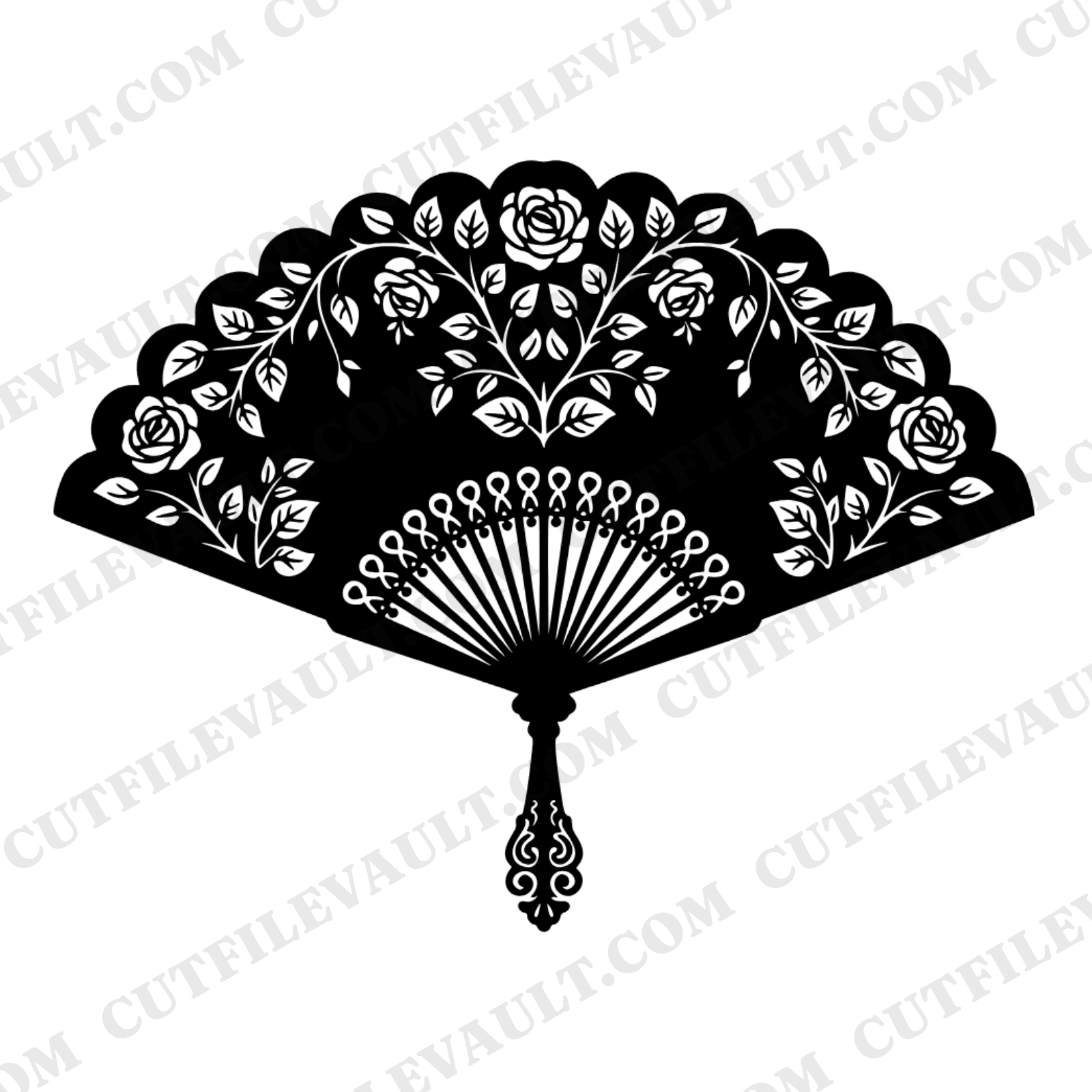 Vintage Botanical Wedding Program Fan SVG PNG, Floral Cut File for Cricut, Open Fan Silhouette — view 1