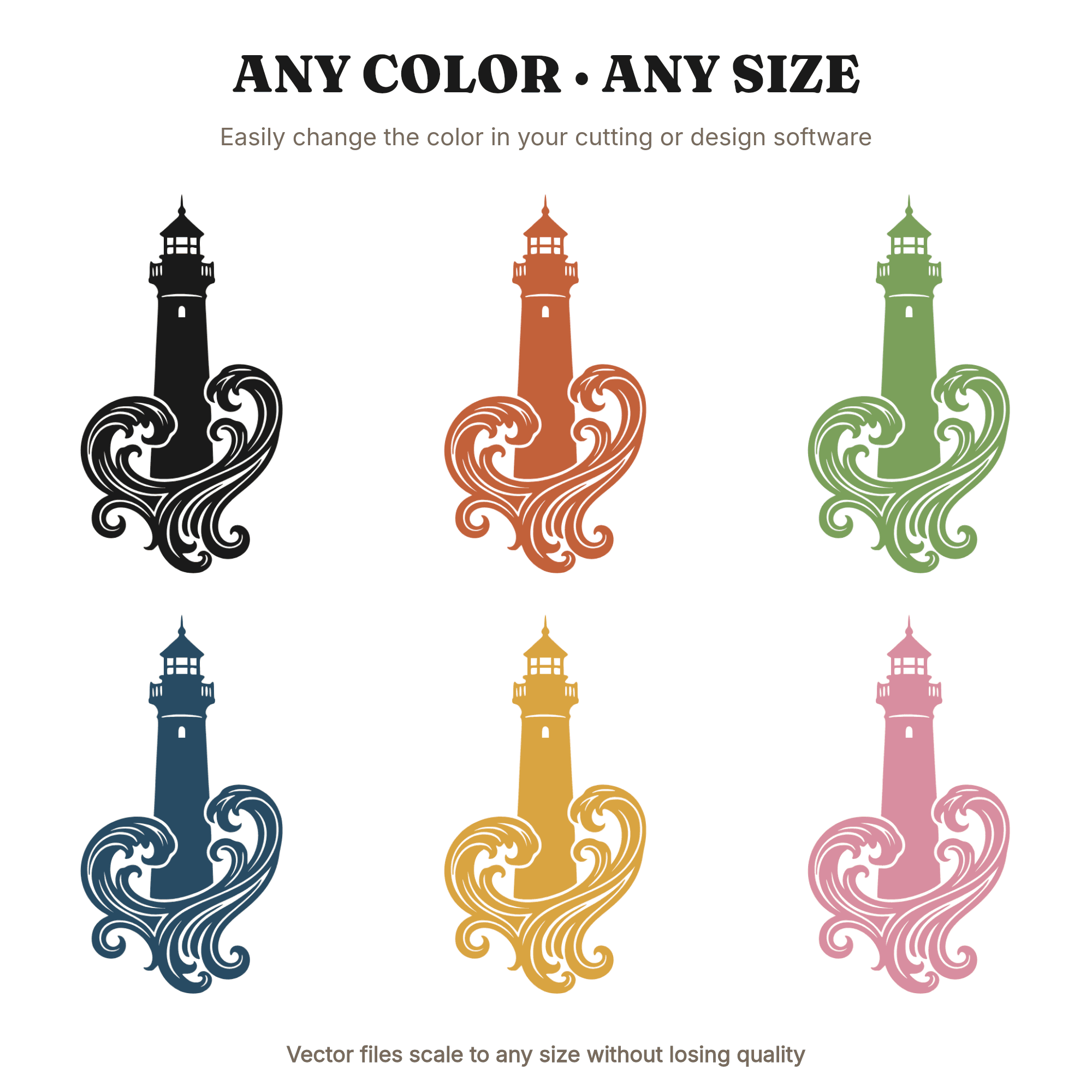Art Nouveau Lighthouse SVG PNG, Flowing Waves Cut File, Vintage Botanical Nautical Design — view 2