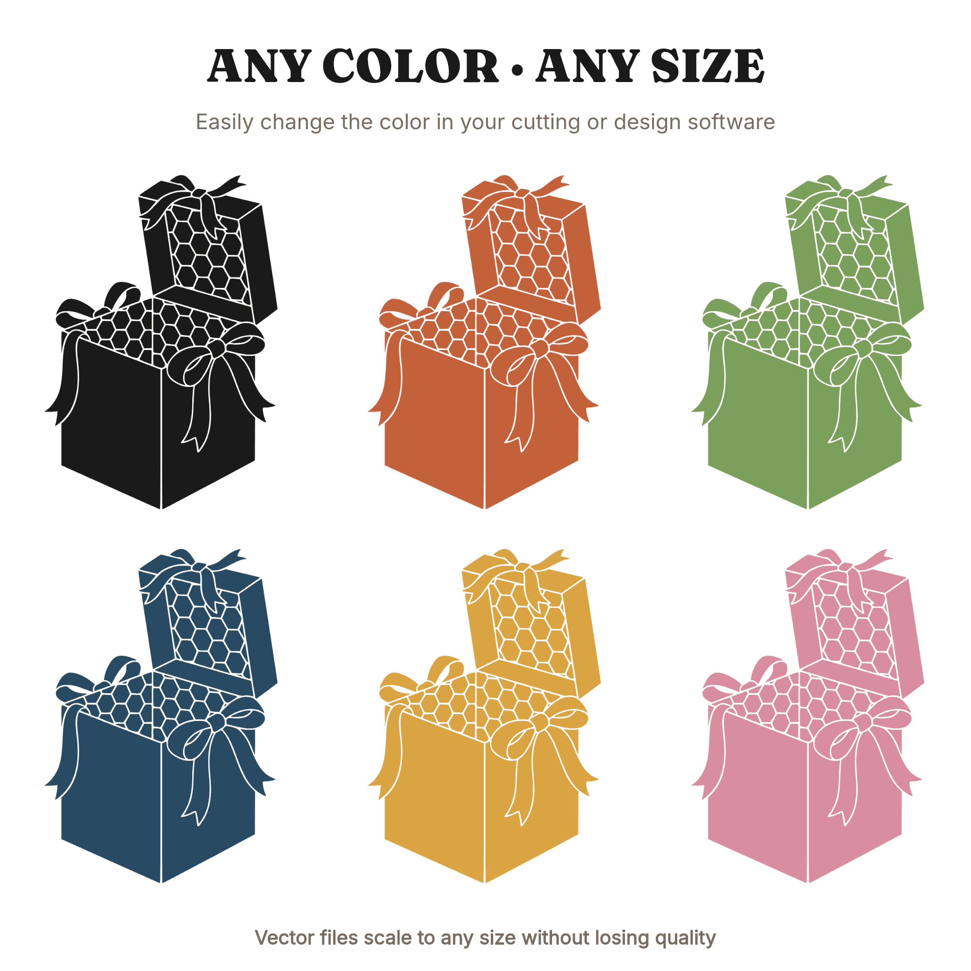 Retro Honeycomb Favor Box SVG PNG, 70s Wave Ribbon Tie Gift Box Cut File, Honey Wedding Favor — view 2