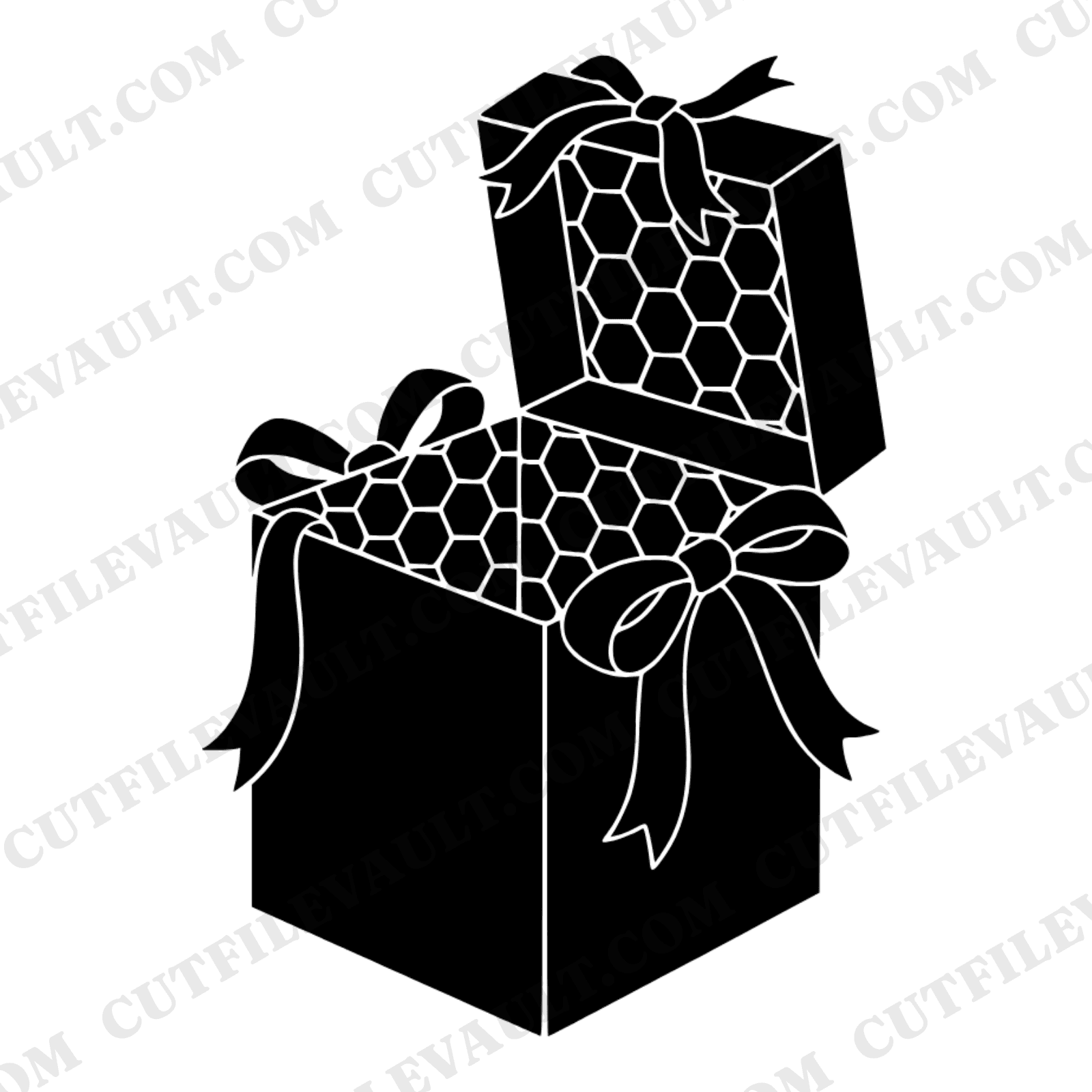 Retro Honeycomb Favor Box SVG PNG, 70s Wave Ribbon Tie Gift Box Cut File, Honey Wedding Favor — view 1