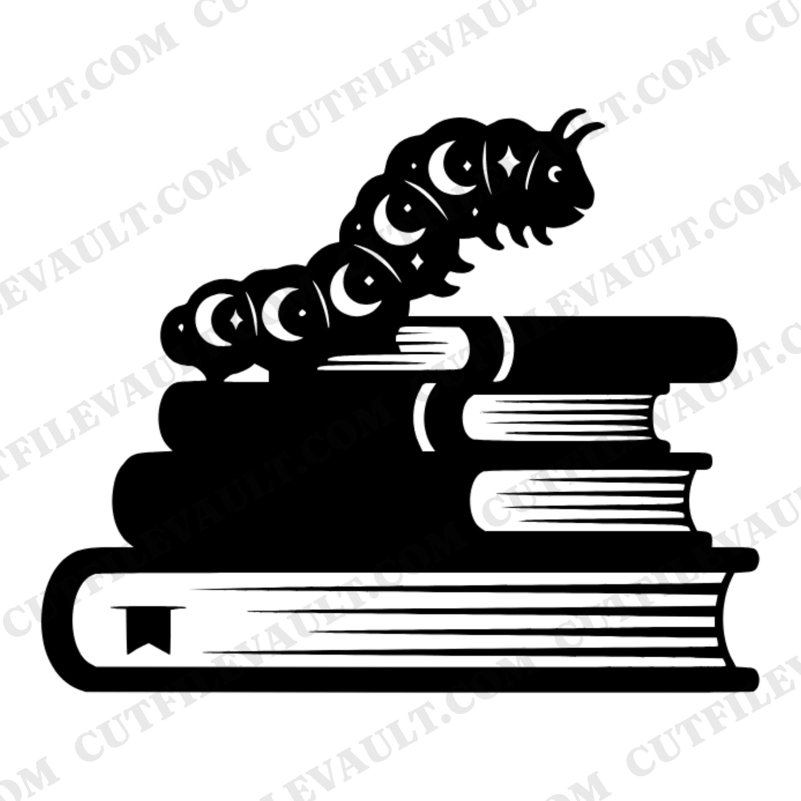 Celestial Bookworm Caterpillar SVG PNG, Mystical Book Stack Cut File, Back to School Design — view 1