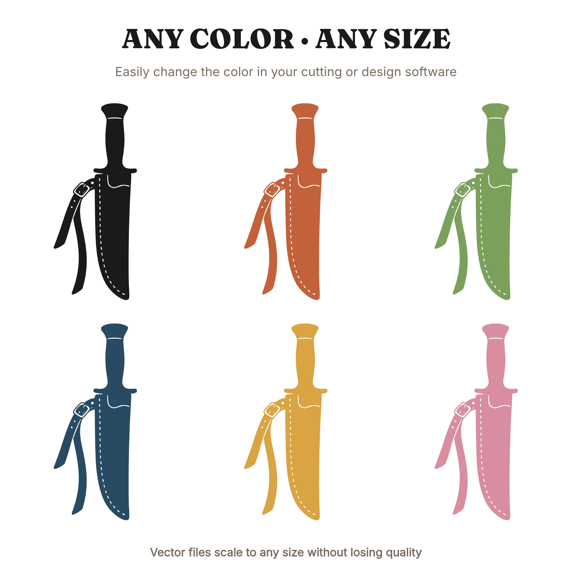 Hunting Knife Sheath SVG PNG Retro 70s Outdoorsman Silhouette Cut File Tattoo Flash Design — view 2