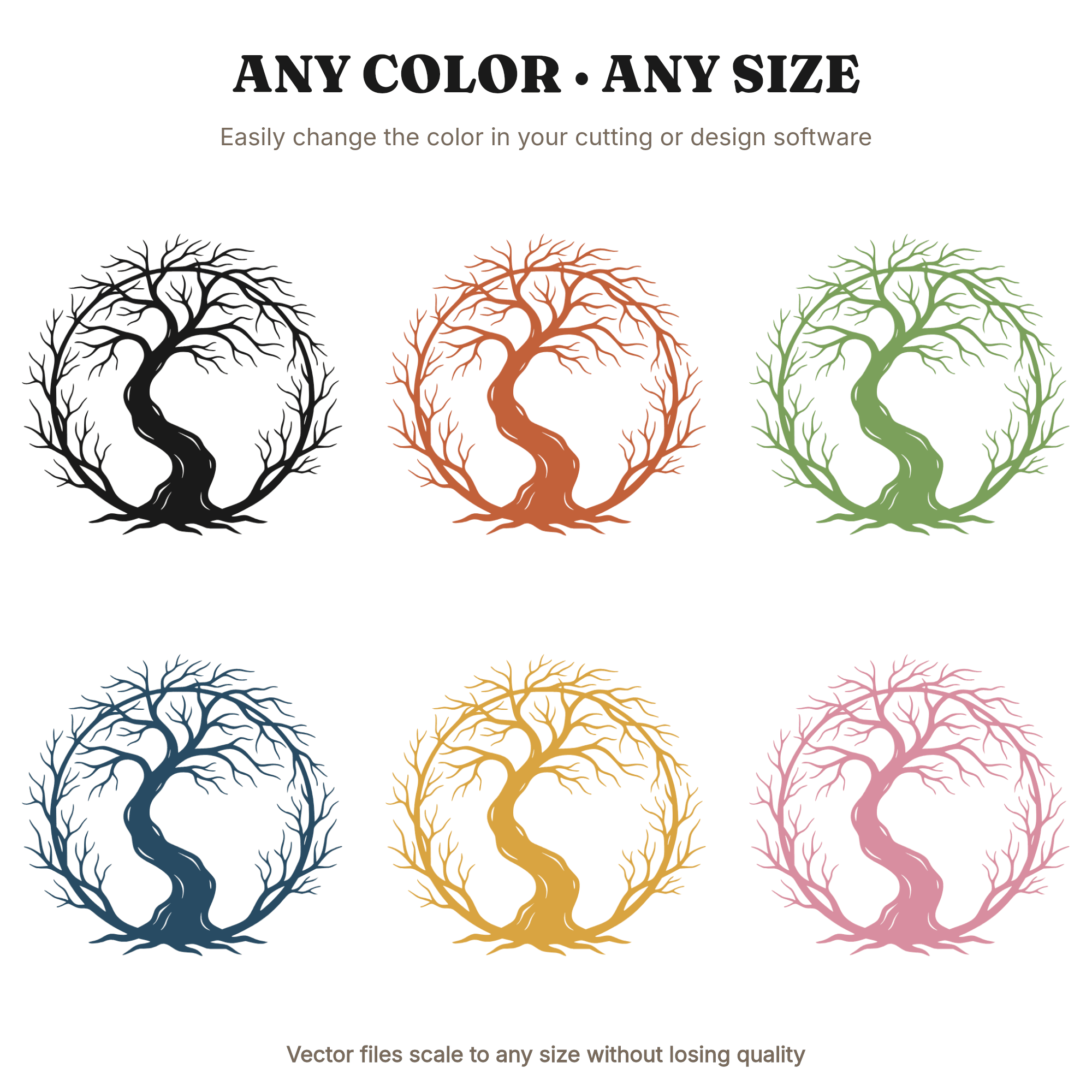 Twisted Bare Tree Monogram Frame SVG PNG, Halloween Tree Silhouette Cut File, Cottagecore Floral — view 2