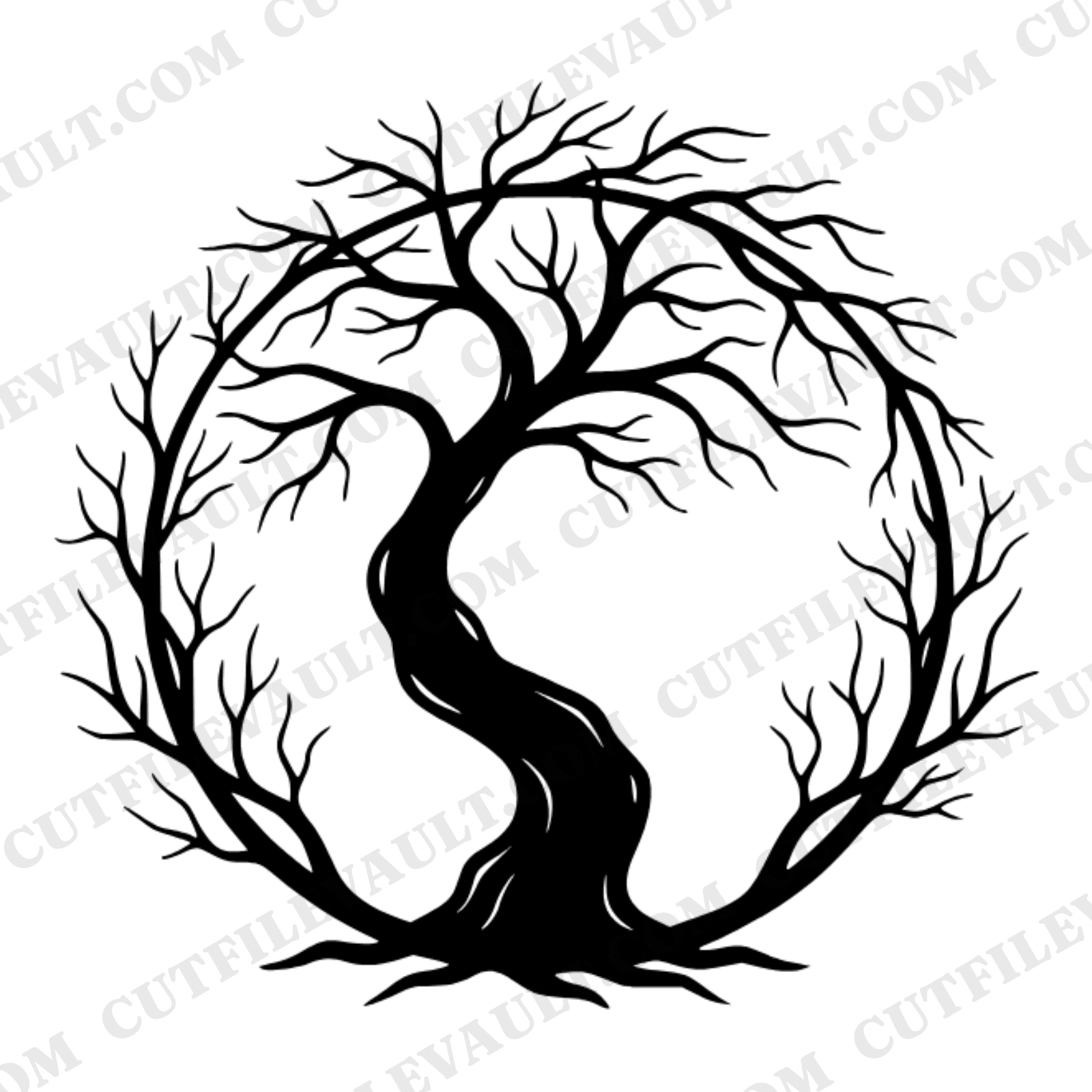 Twisted Bare Tree Monogram Frame SVG PNG, Halloween Tree Silhouette Cut File, Cottagecore Floral — view 1