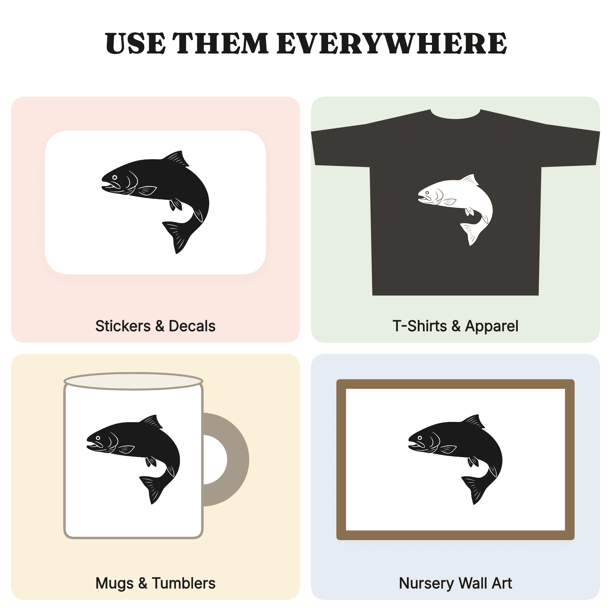 Leaping Trout SVG PNG Labor Day Weekend Fishing Cut File Vintage Tattoo Style Silhouette Design — view 3