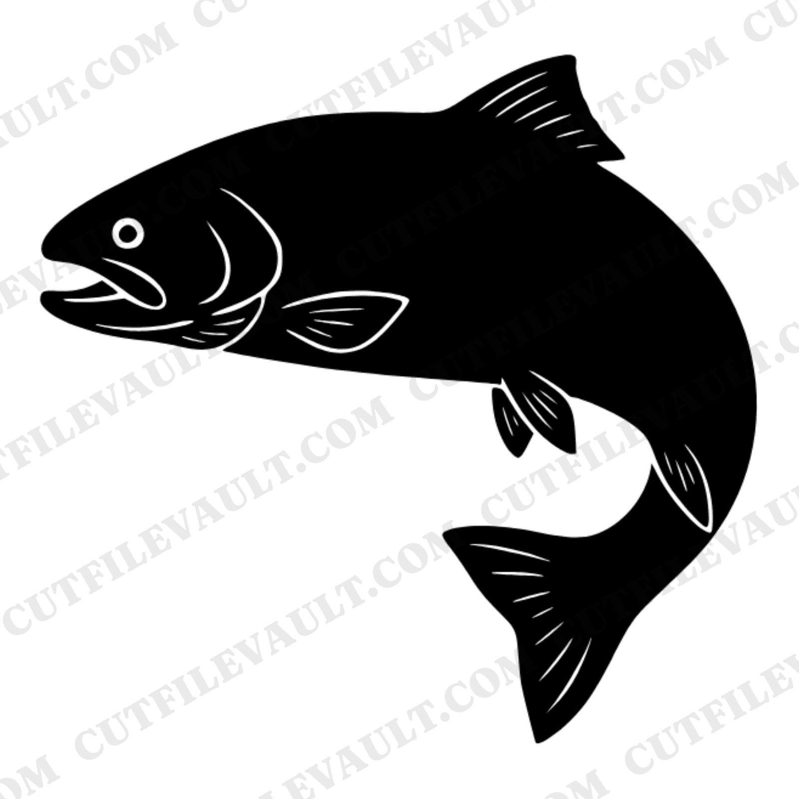 Leaping Trout SVG PNG Labor Day Weekend Fishing Cut File Vintage Tattoo Style Silhouette Design — view 1