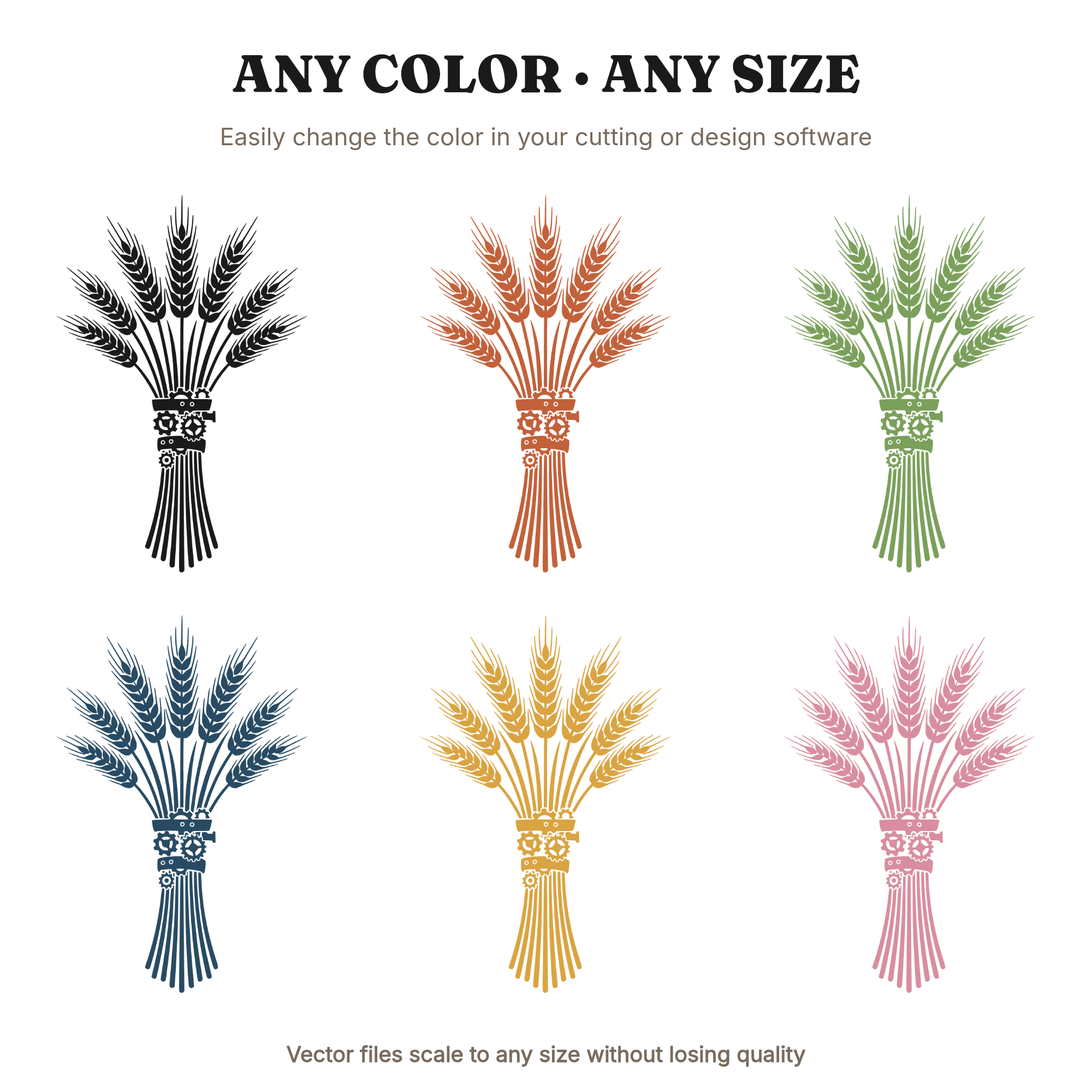 Steampunk Wheat Sheaf SVG PNG, Thanksgiving Harvest Cut File, Boho Farmhouse Autumn Decor Design — view 2