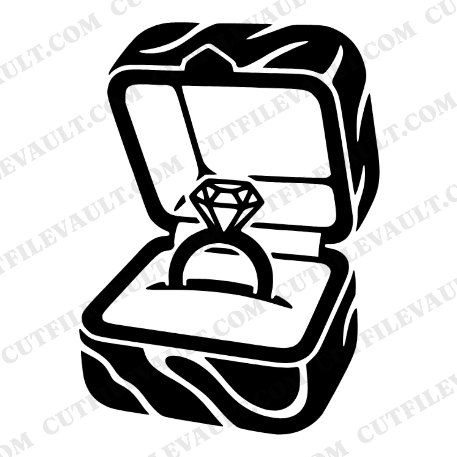 Engagement Ring Box SVG PNG From Above, Proposal Ring Cut File, Wedding Tattoo Flash Design — view 1