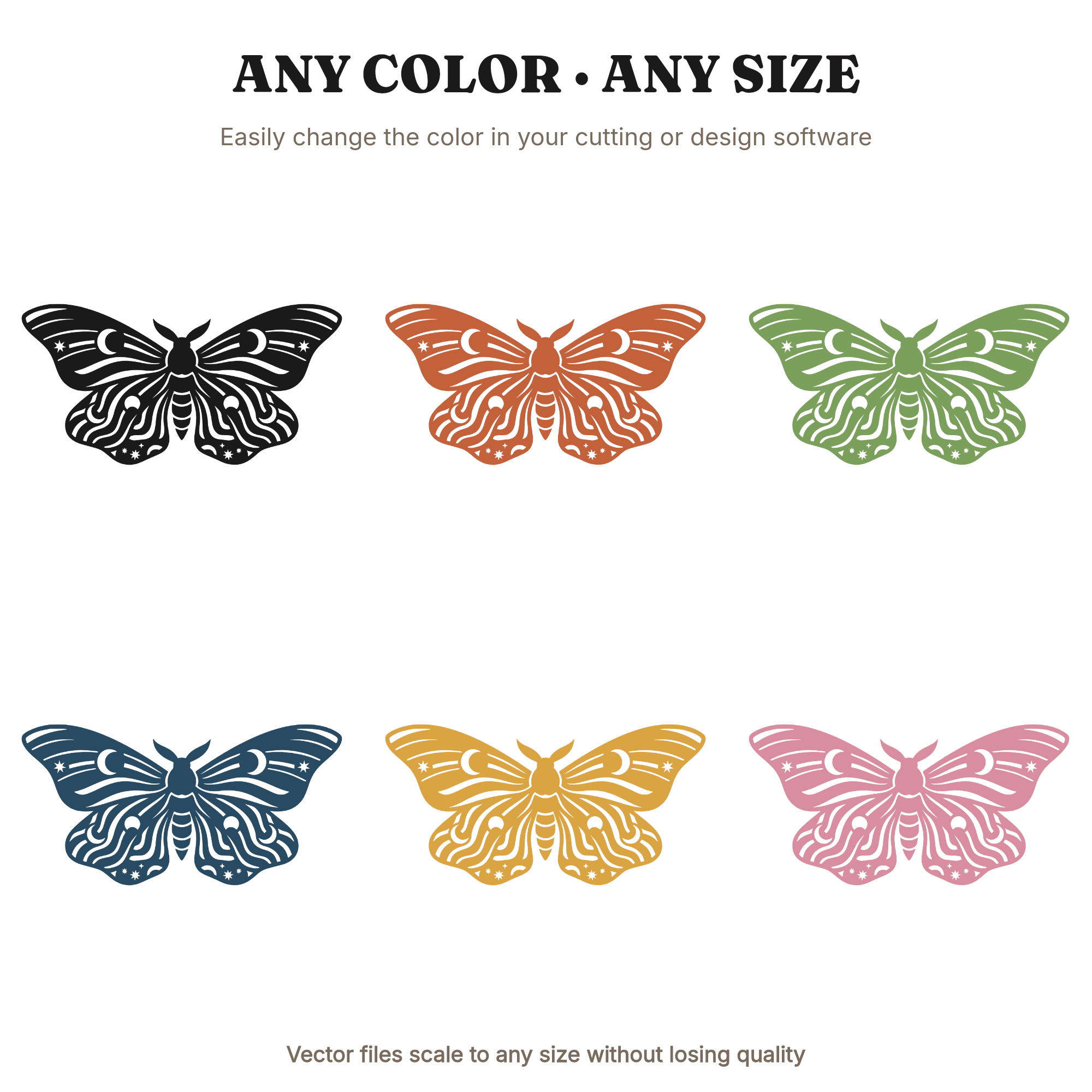 Celestial Virgo Moth SVG PNG, Retro 70s Mystical Butterfly Specimen Silhouette Cut File Design — view 2