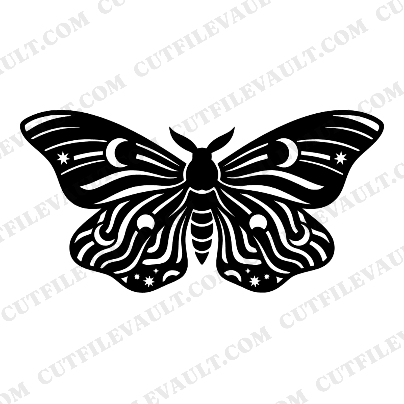 Celestial Virgo Moth SVG PNG, Retro 70s Mystical Butterfly Specimen Silhouette Cut File Design — view 1