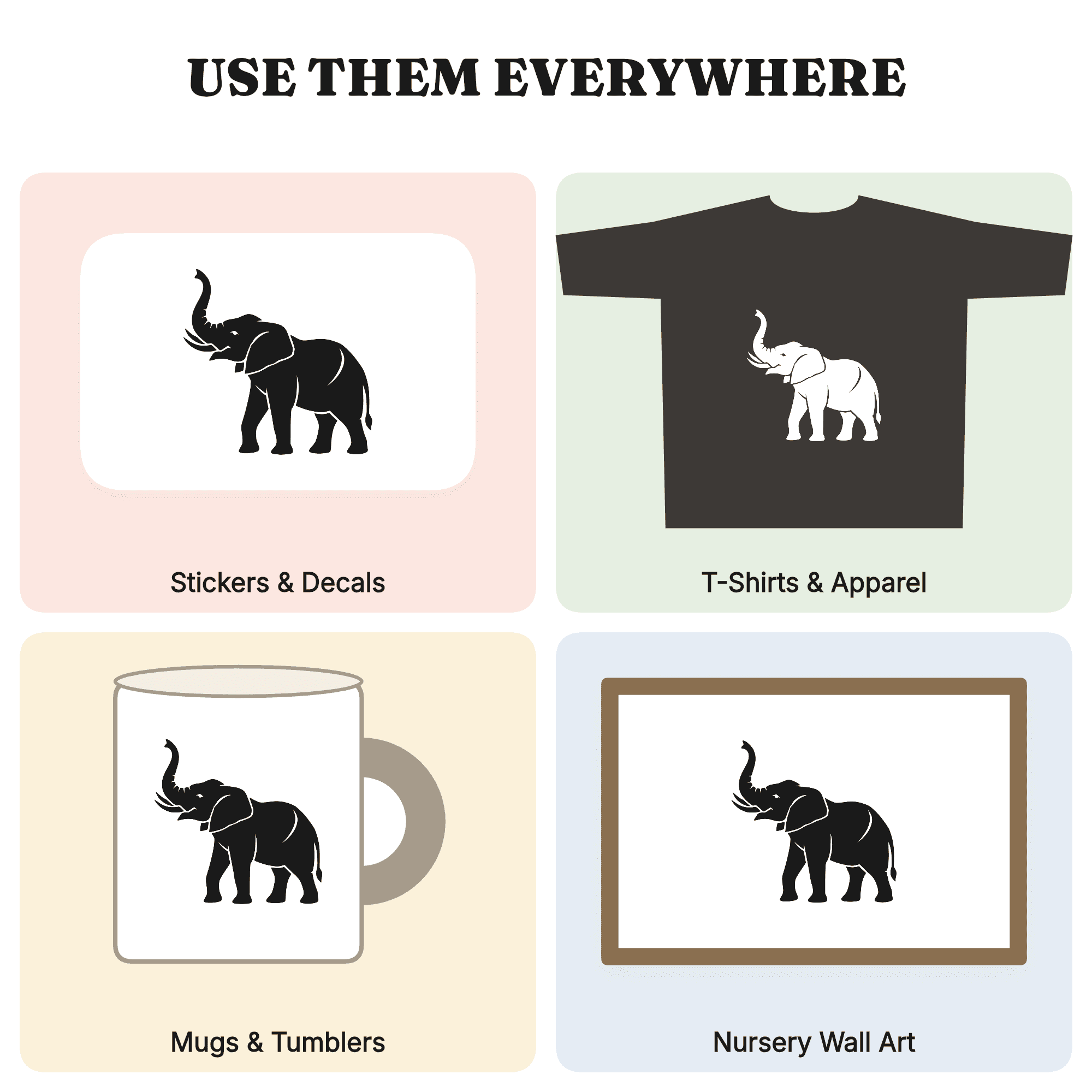 World Animal Day Elephant SVG PNG, Art Deco Geometric Silhouette Cut File, Wildlife Advocacy Design — view 3