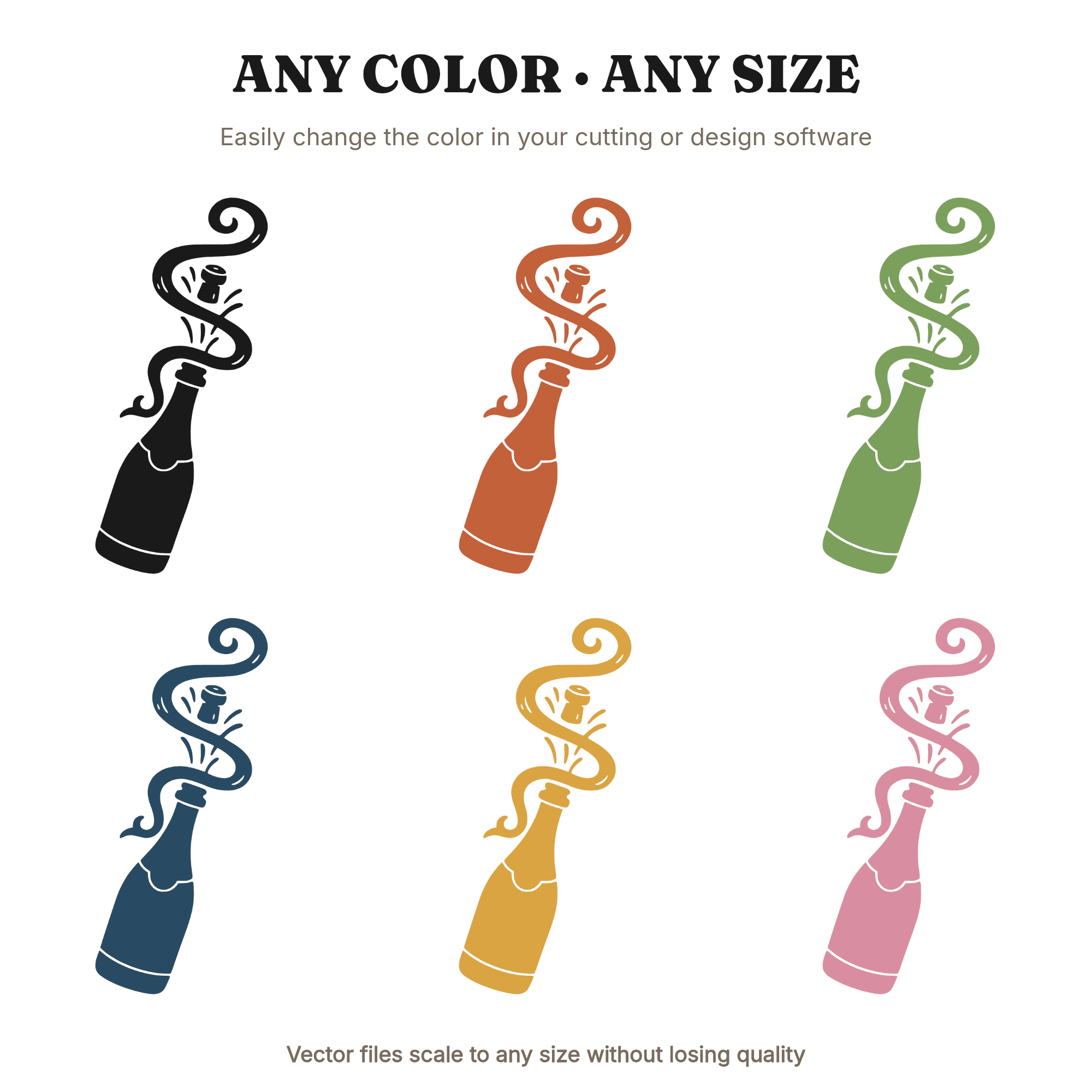 Champagne Bottle SVG PNG Retro 70s Celebration Cork Pop Ribbon Burst Cut File Party Decor Vinyl — view 2