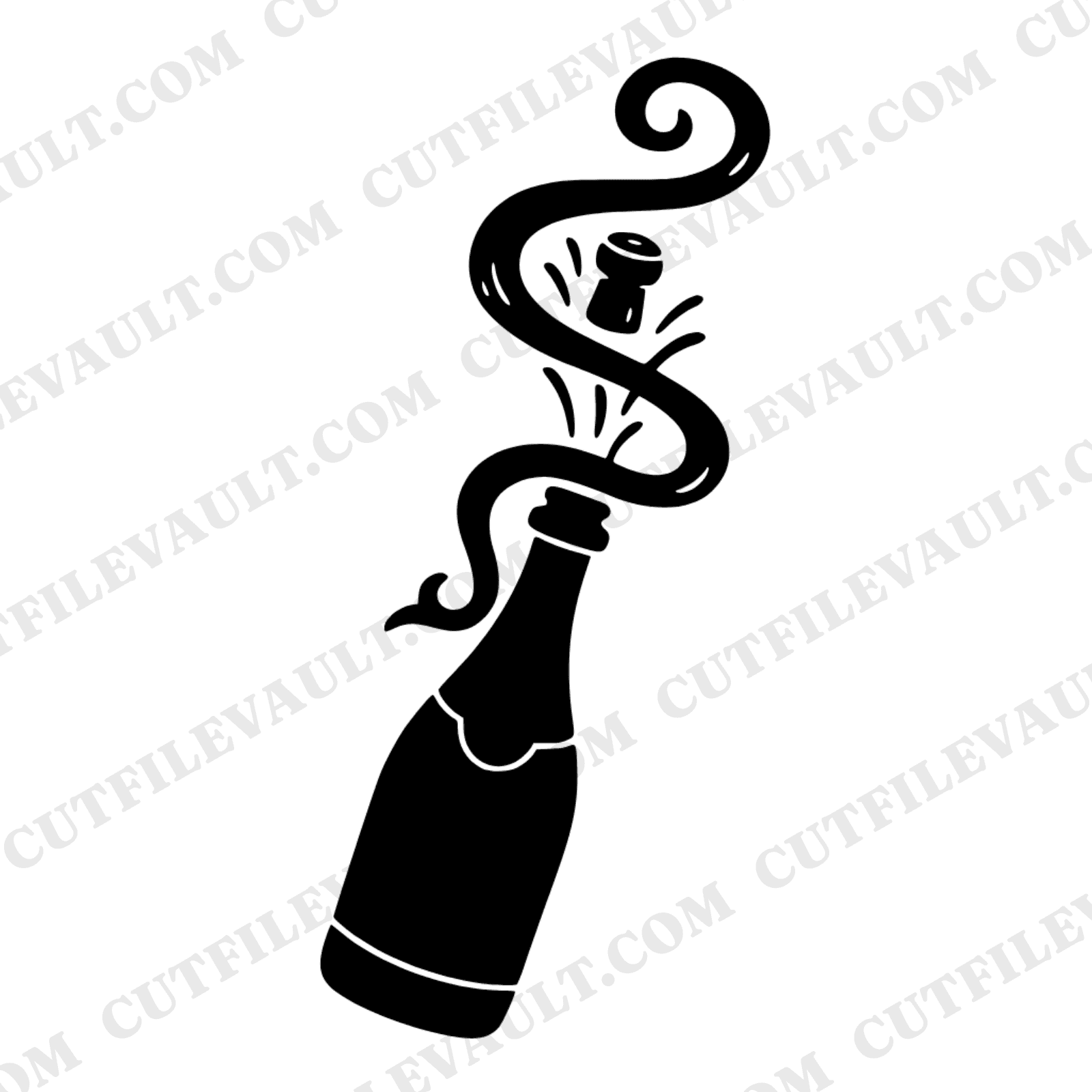 Champagne Bottle SVG PNG Retro 70s Celebration Cork Pop Ribbon Burst Cut File Party Decor Vinyl — view 1