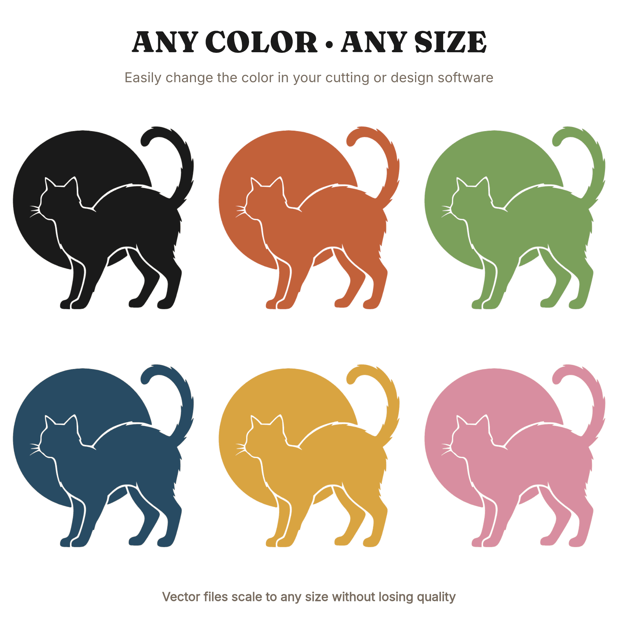 Arched Cat Against Full Moon SVG PNG, Halloween Black Cat Silhouette Cut File, Spooky Scaredy Cat — view 2