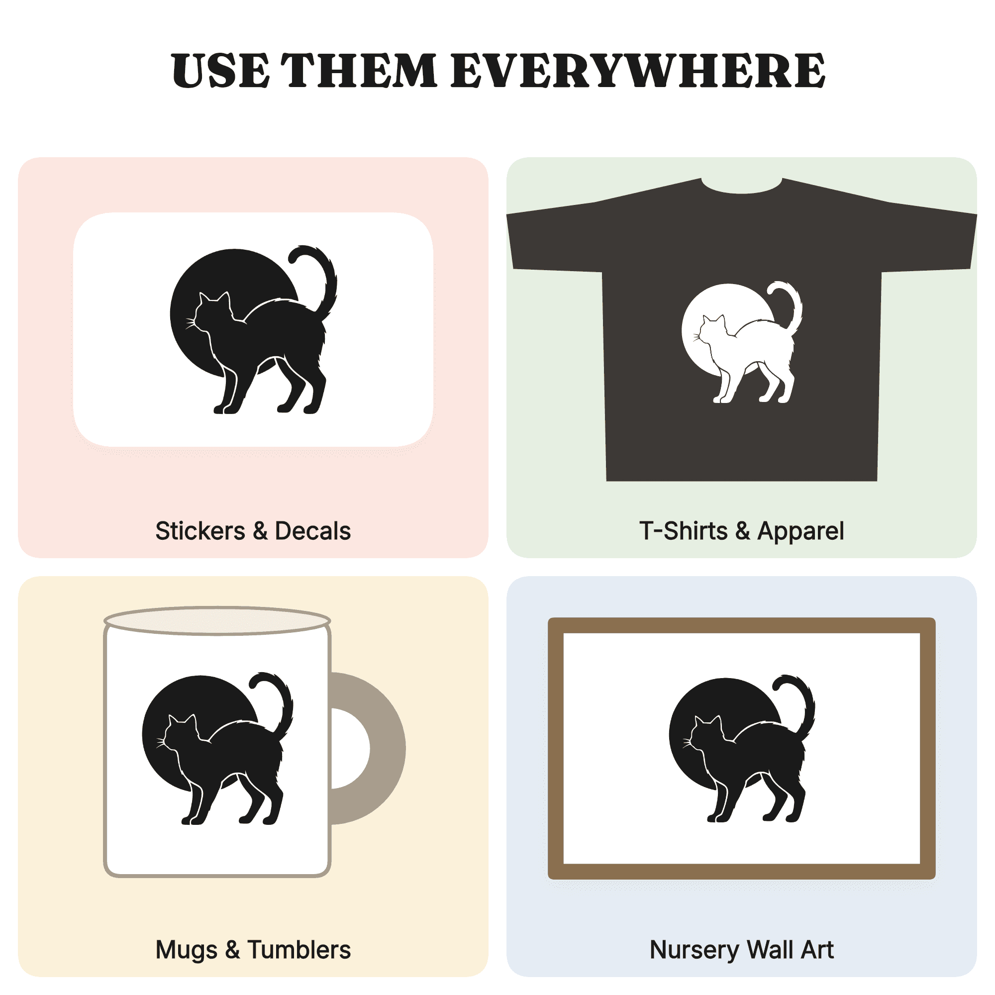 Arched Cat Against Full Moon SVG PNG, Halloween Black Cat Silhouette Cut File, Spooky Scaredy Cat — view 3