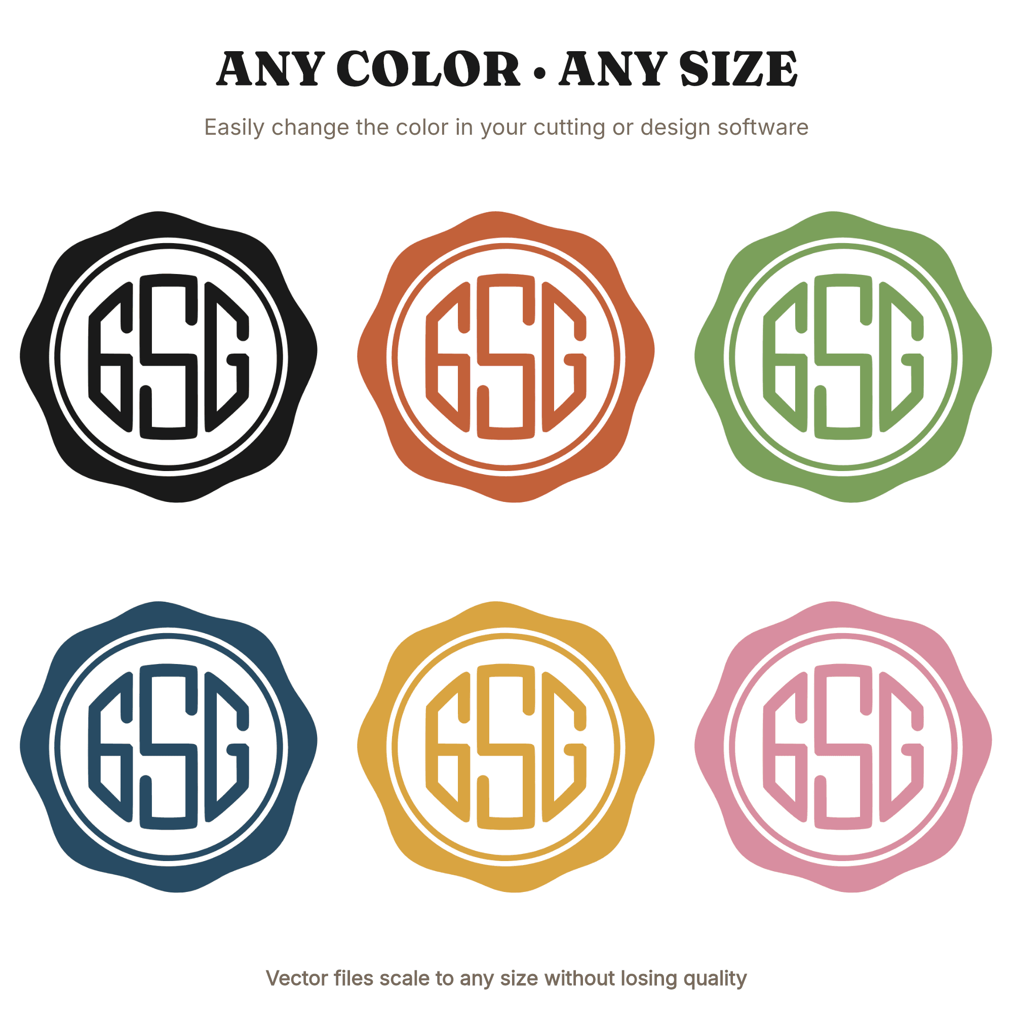 Wax Seal Stamp SVG PNG, Circular Monogram Silhouette Cut File, Wedding Invitation Clipart Design — view 2